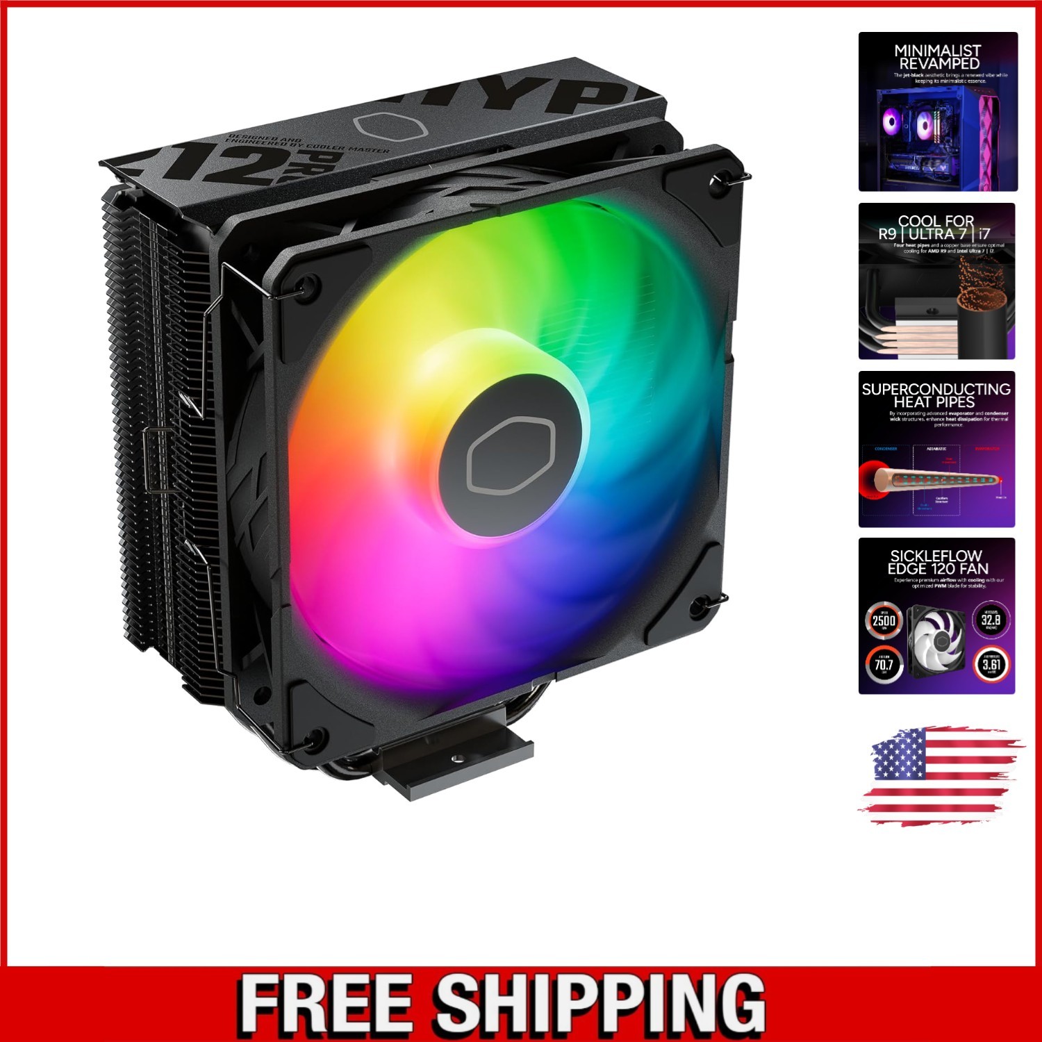 Hyper 212 PRO ARGB CPU Air Cooler - 4 Copper Heat Pipes for Ultimate Cooling