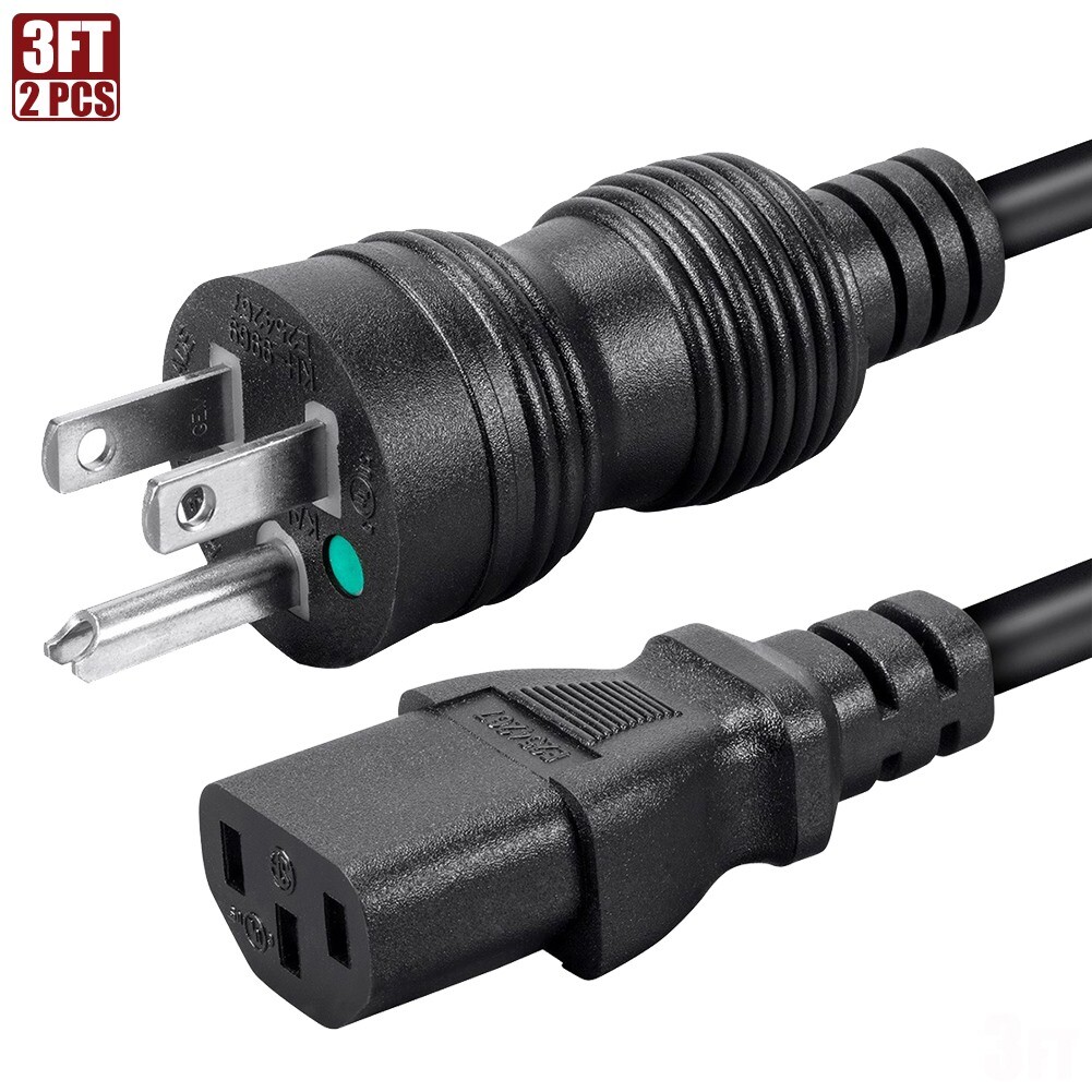 2x 3FT Hospital Grade Power Cord Cable NEMA 5-15P to IEC 320 C13 10A 16/3 Gauge