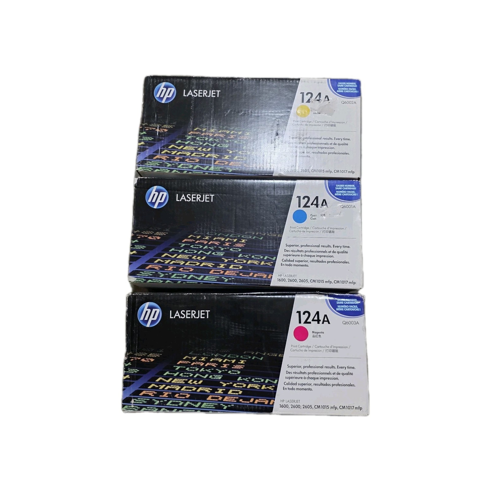Genuine HP 124A Ink Toner Cartridge New Yellow Cyan and Magenta Factory Seal Lot