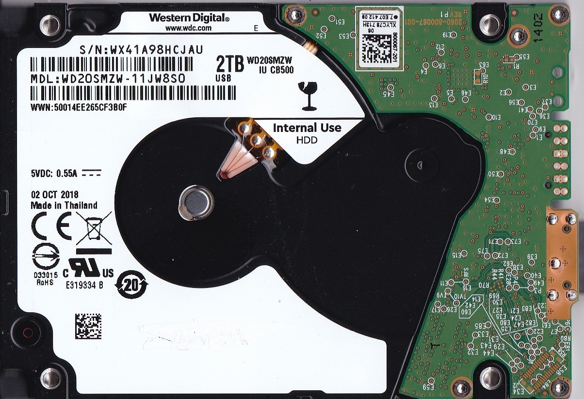 WD20SDZW-11JJ8S0 s/n: WX41A9  OCT 2018 Thailand 2TB USB 3.0 2.5" Western Digital