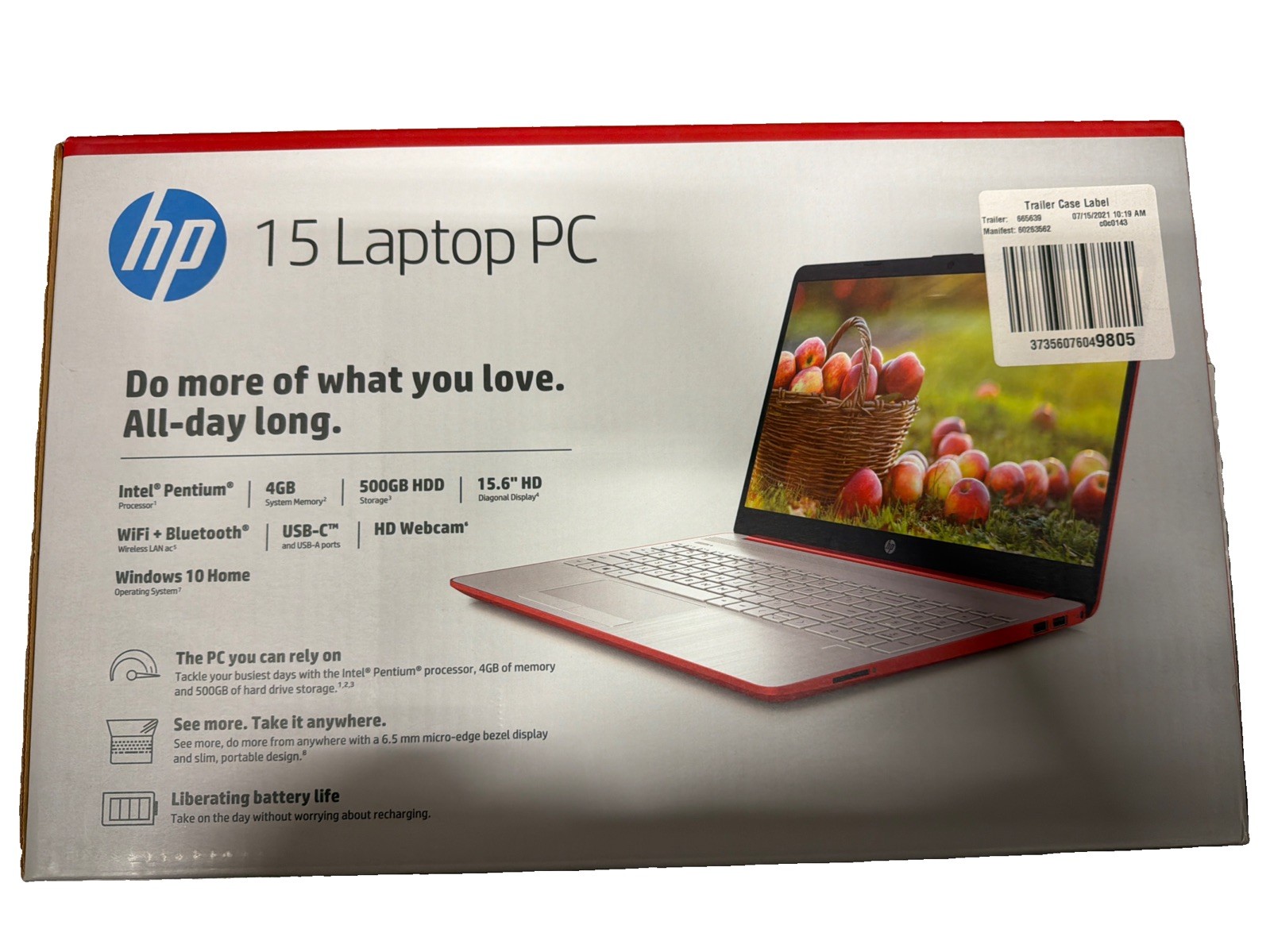 HP 15-DW0081WM 15.6 in 500 GB Intel Pentium 2.70 GHz 4GB Laptop - Red - 1A406UA