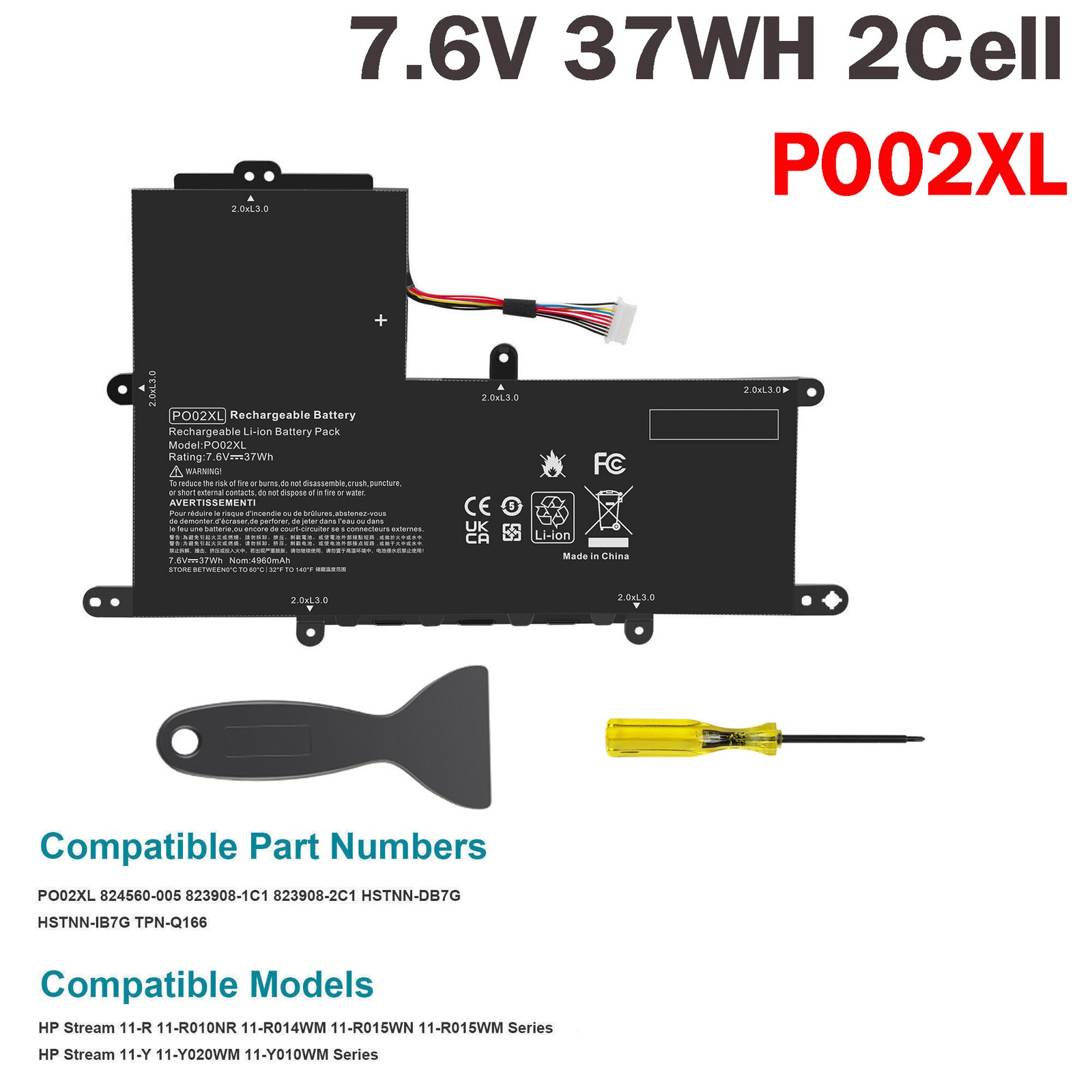 PO02XL HSTNN-IB7G battery for HP Stream 11 Pro G2 G3 G4 EE G5 11-AH 11-R 11-y US