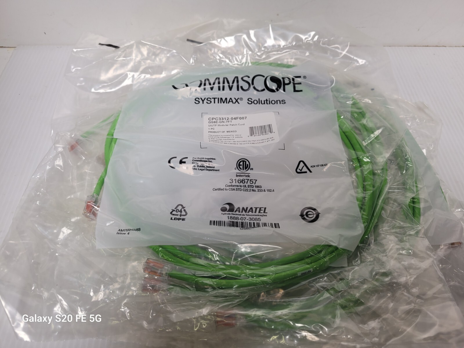 Lot of 5 Commscope Systimax 6FT Ethernet U/UTP Modular Patch Cords GS8E-GN-6FT