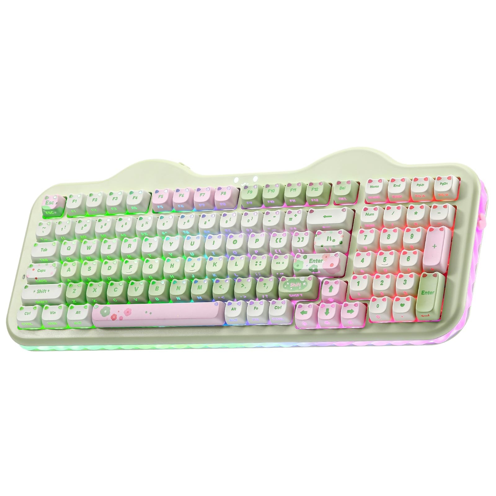 C98 Cute Wireless Mechanical Keyboard(Green Mao, Candy Switch)