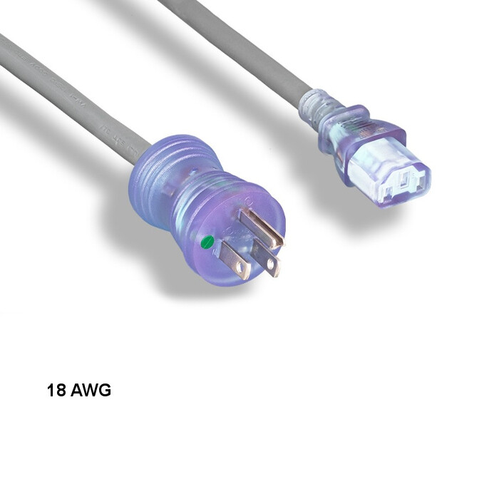 10x 3ft 18 AWG Hospital Grade Power Cable NEMA 5-15P to C13 10A/125V Clr
