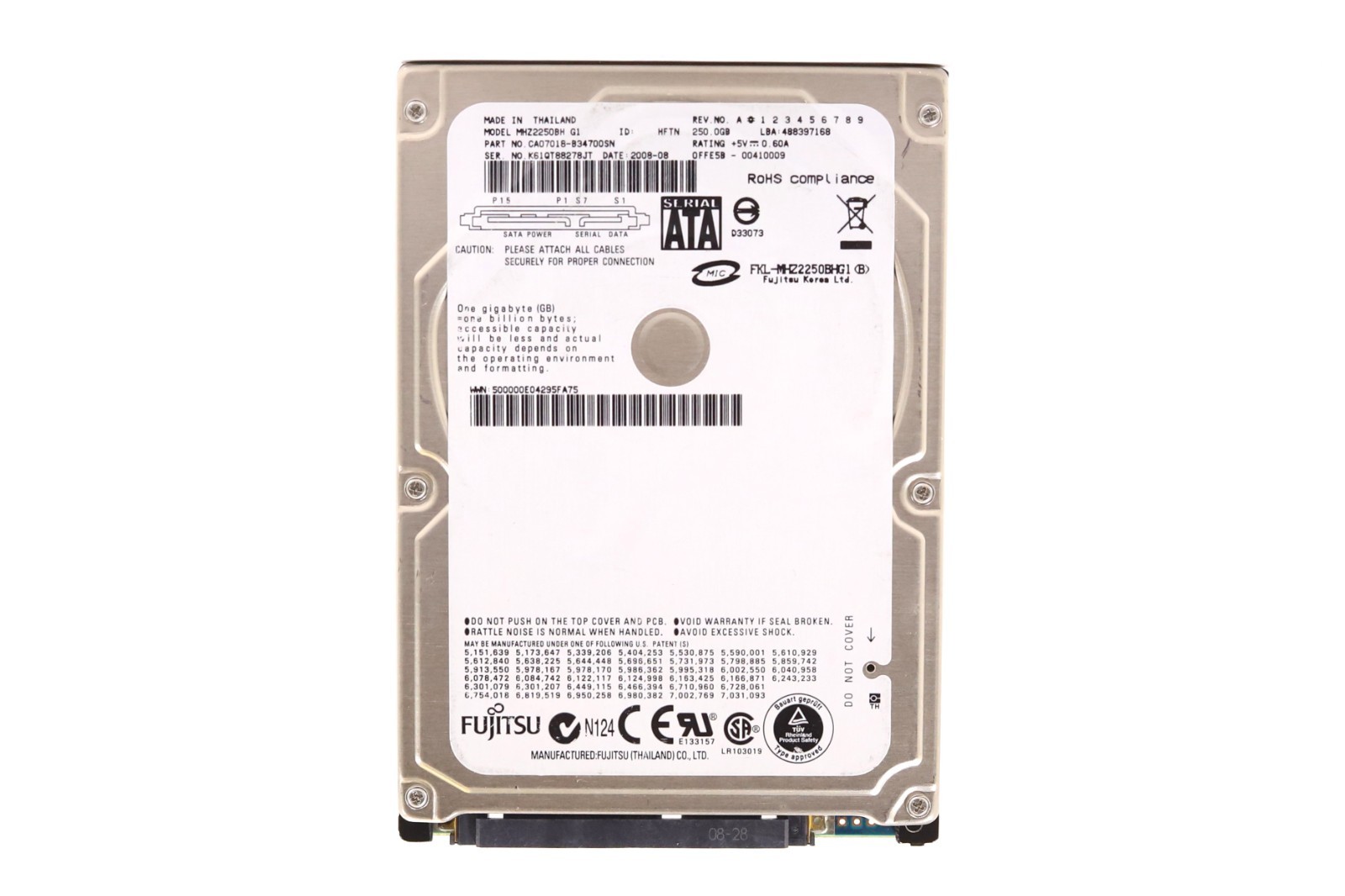 Fujitsu MHZ2250BH 250GB 2.5" 3Gb/s 8MB 5.4K RPM SATA HDD P/N: CA07018-B34700SN