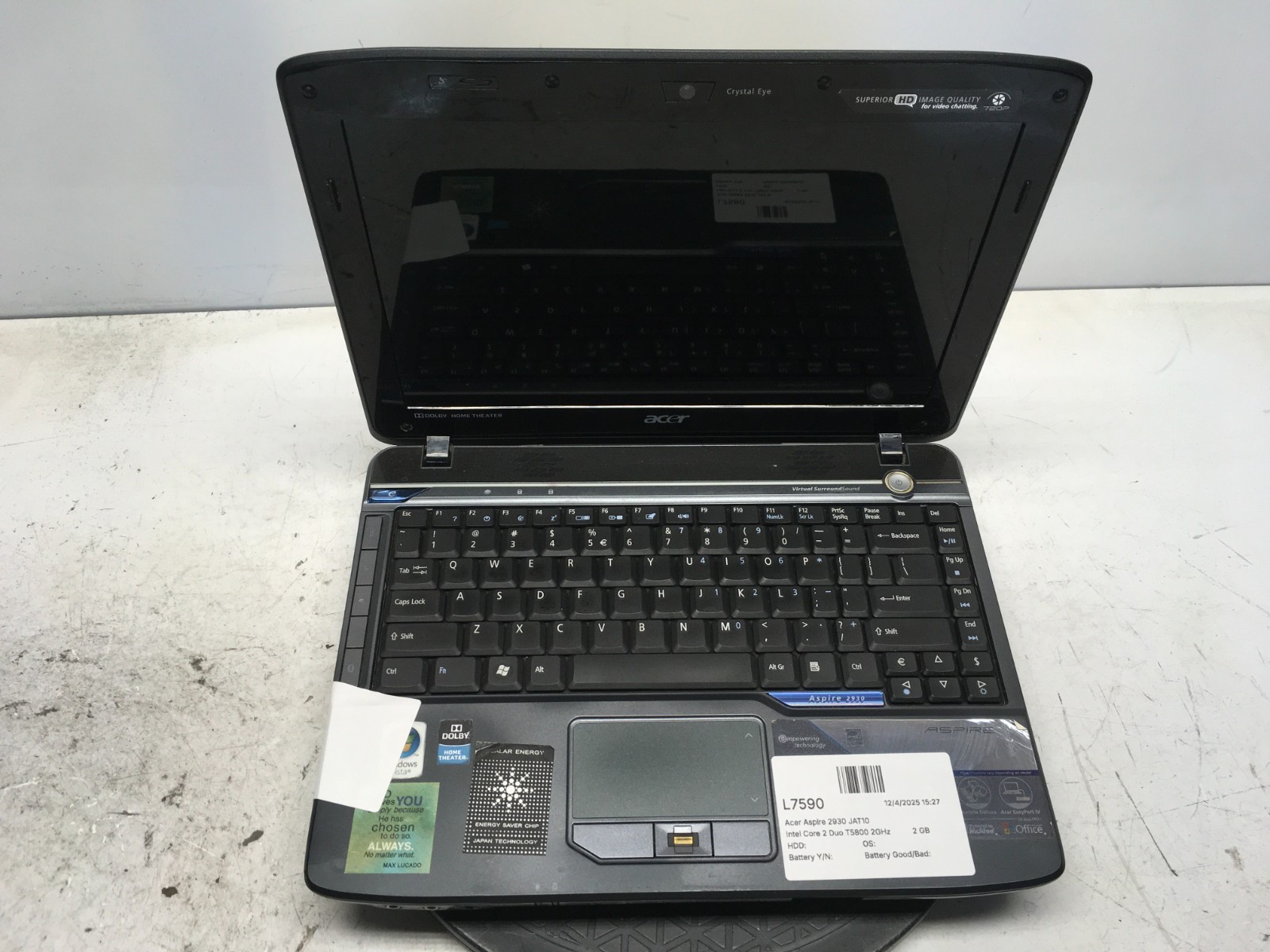 Acer Aspire 2930 JAT10 Intel Core 2 Duo T5800 2GHz 2 GB NO HDD
