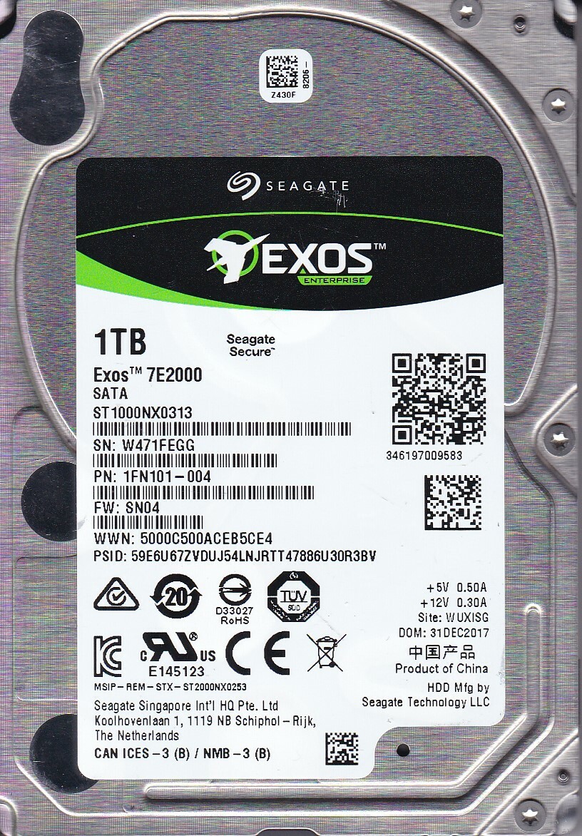 ST1000NX0313 p/n: 1FN101-004 f/w: SN04 s/n: W47 DEC 2017 1TB SATA 2.5" SEAGATE