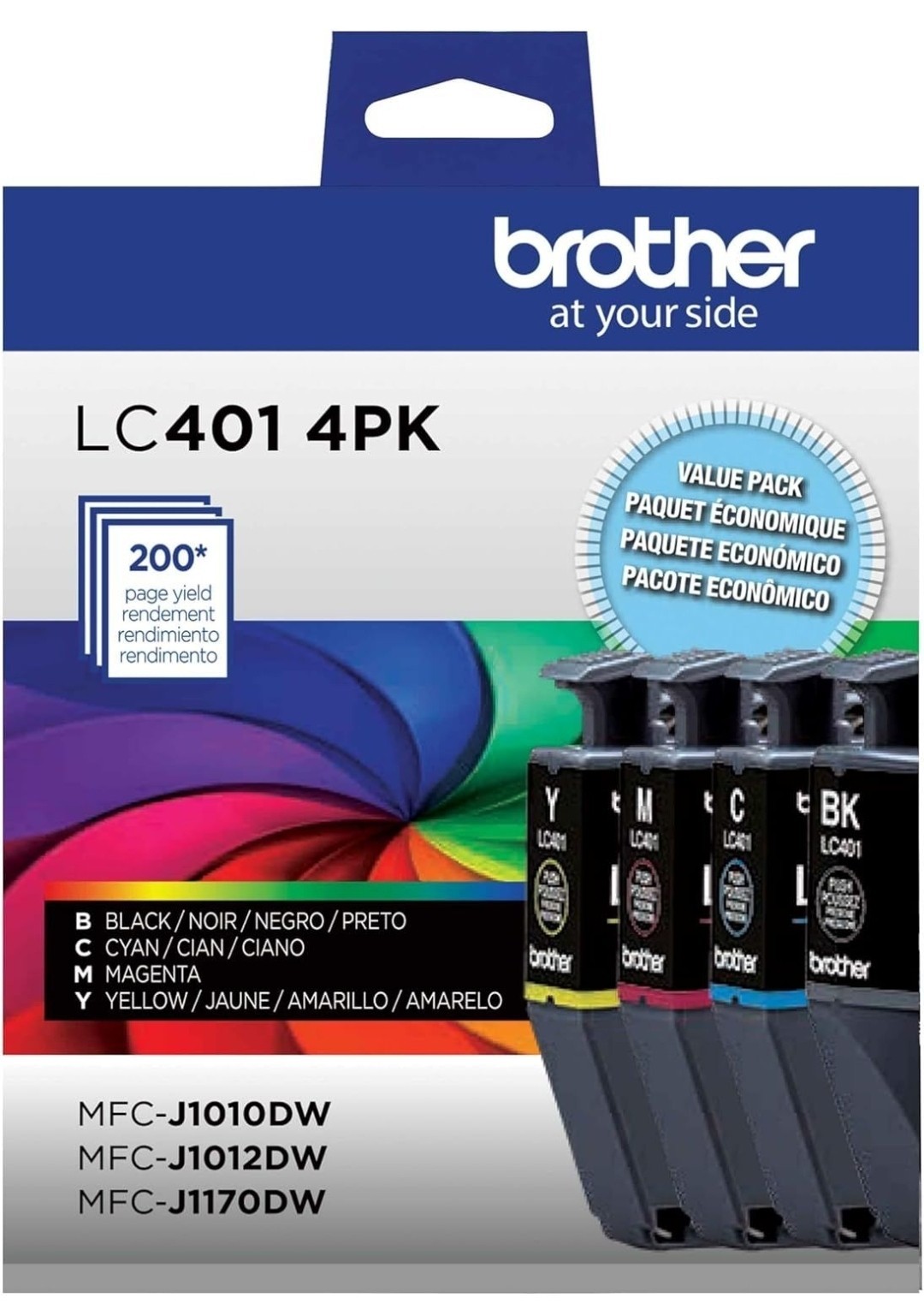 Genuine Brother LC401 4 Pack Ink Cartridges Black Cyan Magenta Yellow LC4014PKS