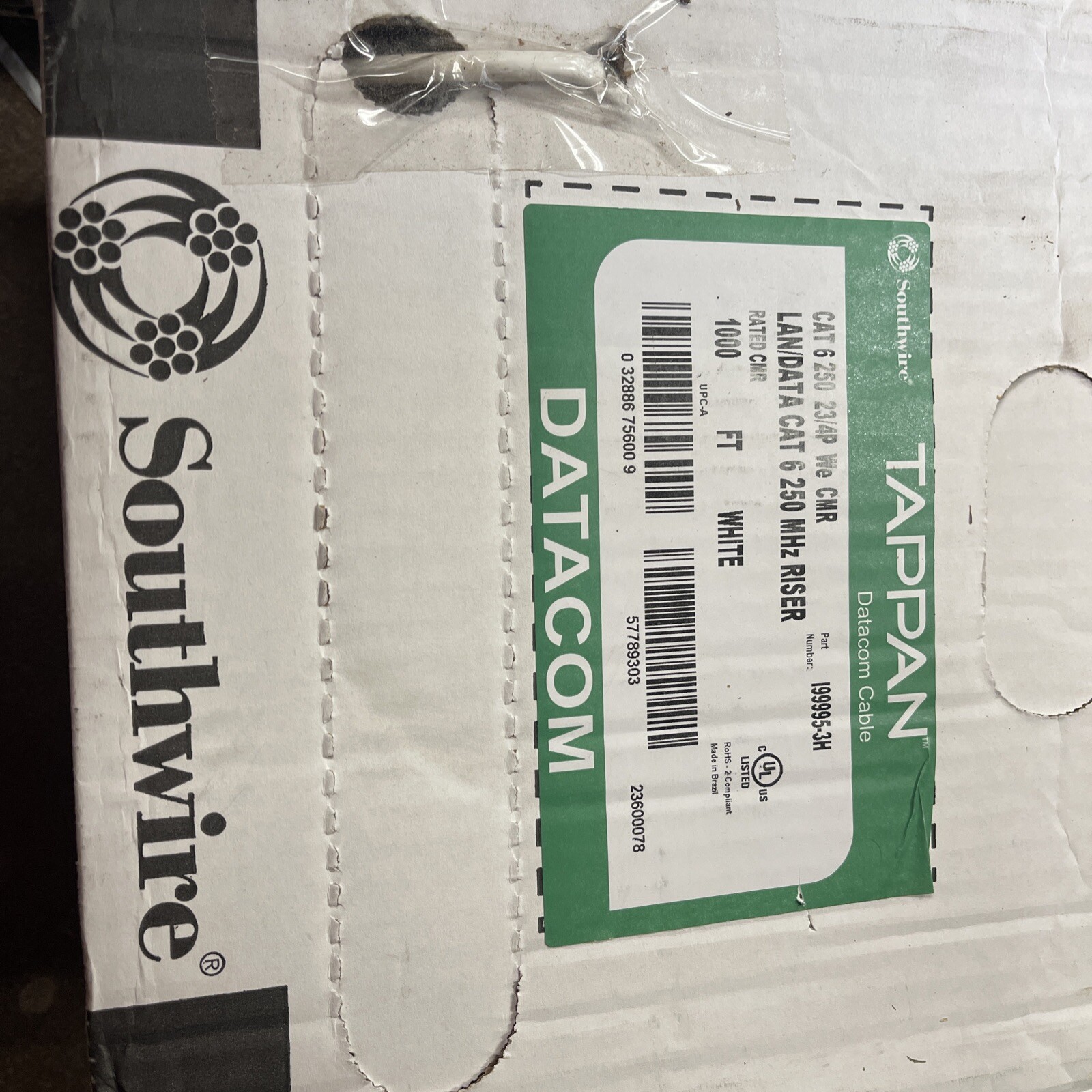 Southwire Tappan Cat 6 Cable, 23 AWG, 4 Pair, CMR, White 1000' Reel I99995-3H