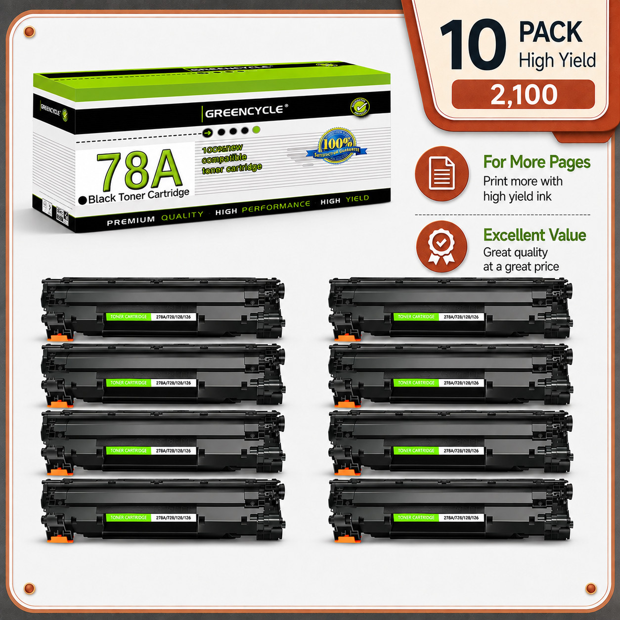 GREENCYCLE 10PK CE278A Toner Fits for HP 78A LaserJet Pro P1606DN M1536DNF MFP