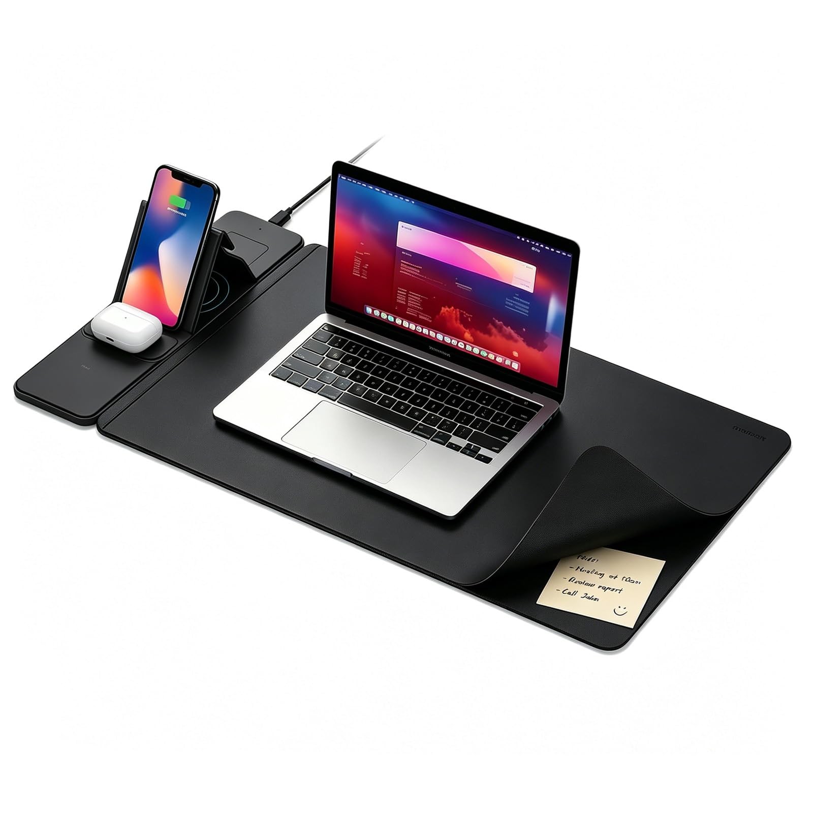 15W Wireless Charging Mouse Pad 31.5"x15.75", Double-Sided Faux Leather