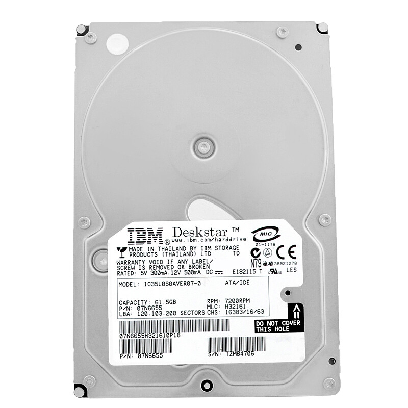 Hard Drive IBM 61.5Gb IC35L060AVER07-0 2MB 7200Rpm ATA 3.5" Inch 07N6655