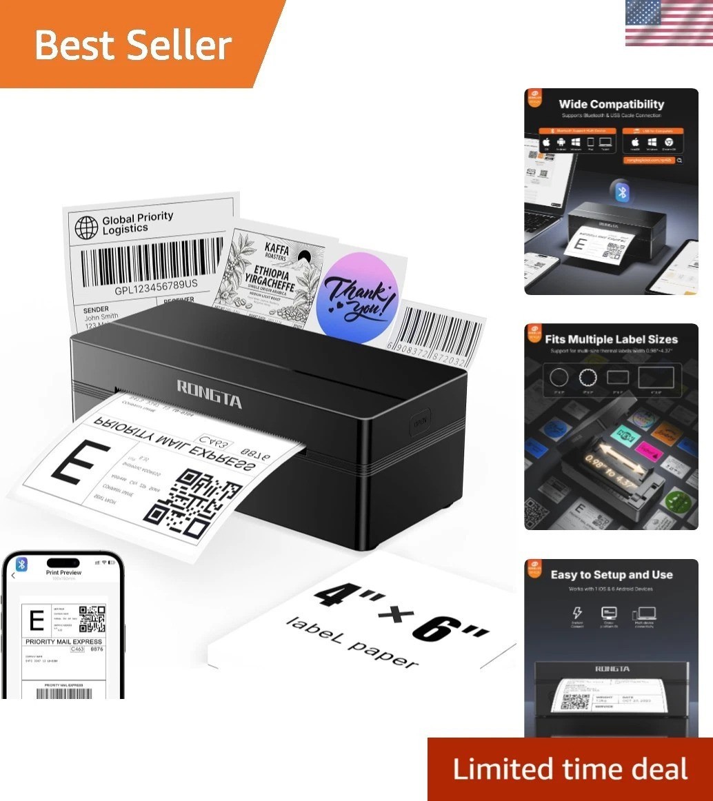 Portable Bluetooth Thermal Shipping Label Printer - Wireless 4x6 for Businesses
