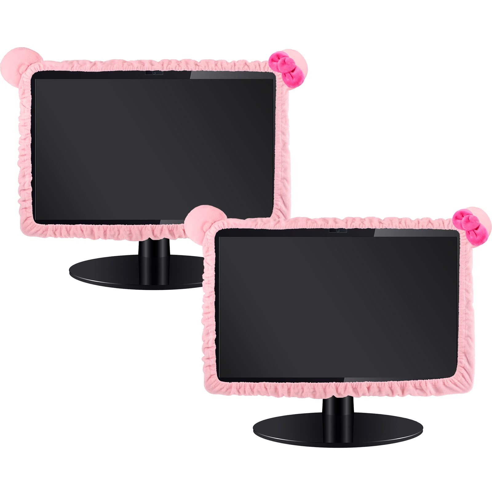 2 Pcs 27"-34" Kawaii Computer Monitor Cover with Cat Ear Pink Furry Elastic M...