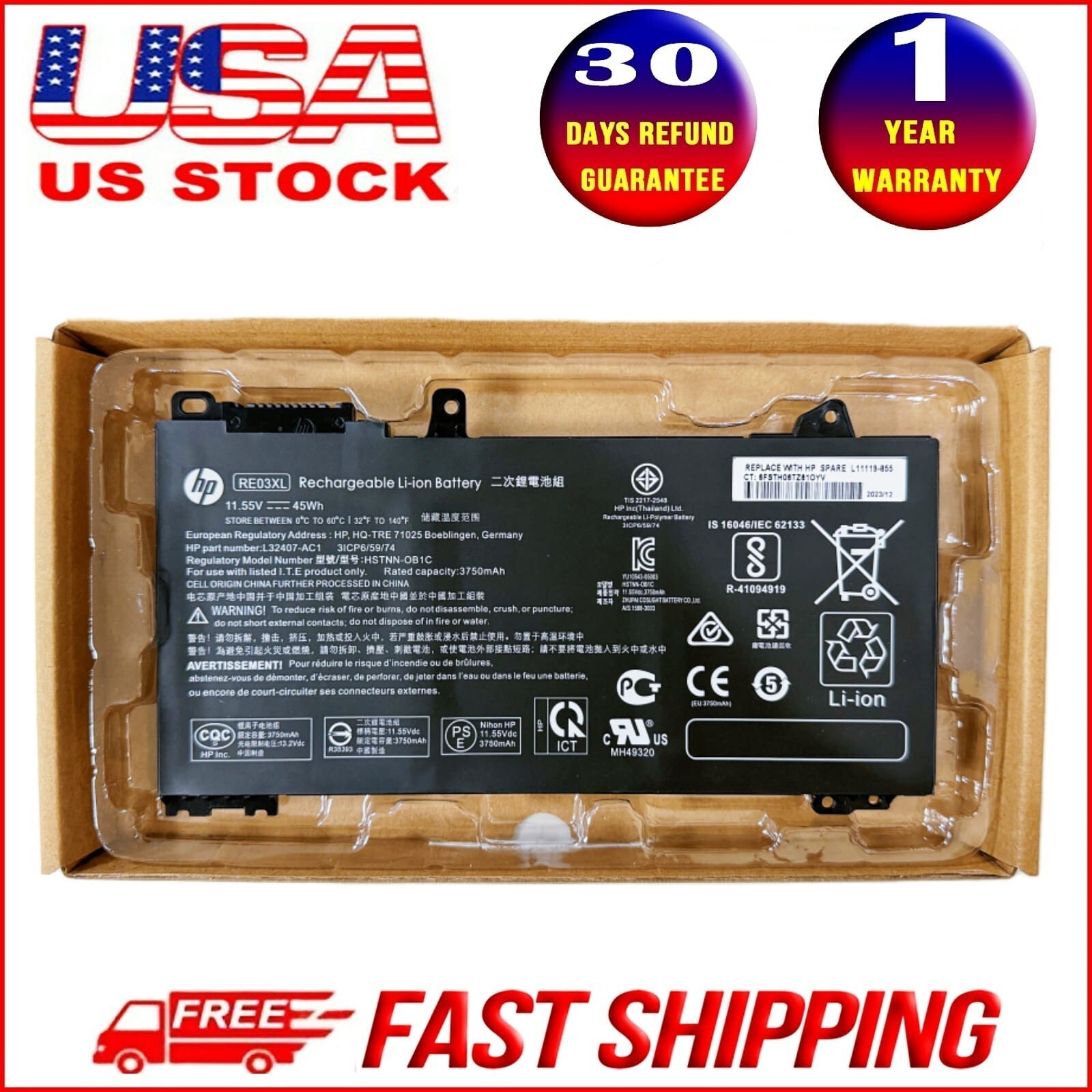 Genuine RE03XL Battery for HP ProBook 430 440 445 450 455R G6 G7 HSTNN-UB7R DB9A
