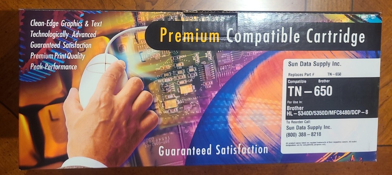 Brother Compatible TN-650 TN650 Toner Cartridge by Sun Data Supply