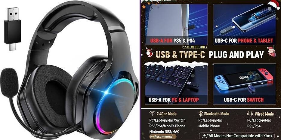 Auriculares inalámbricos para juegos para PS5, PS4 y PC, más de 40 horas. neuvo.