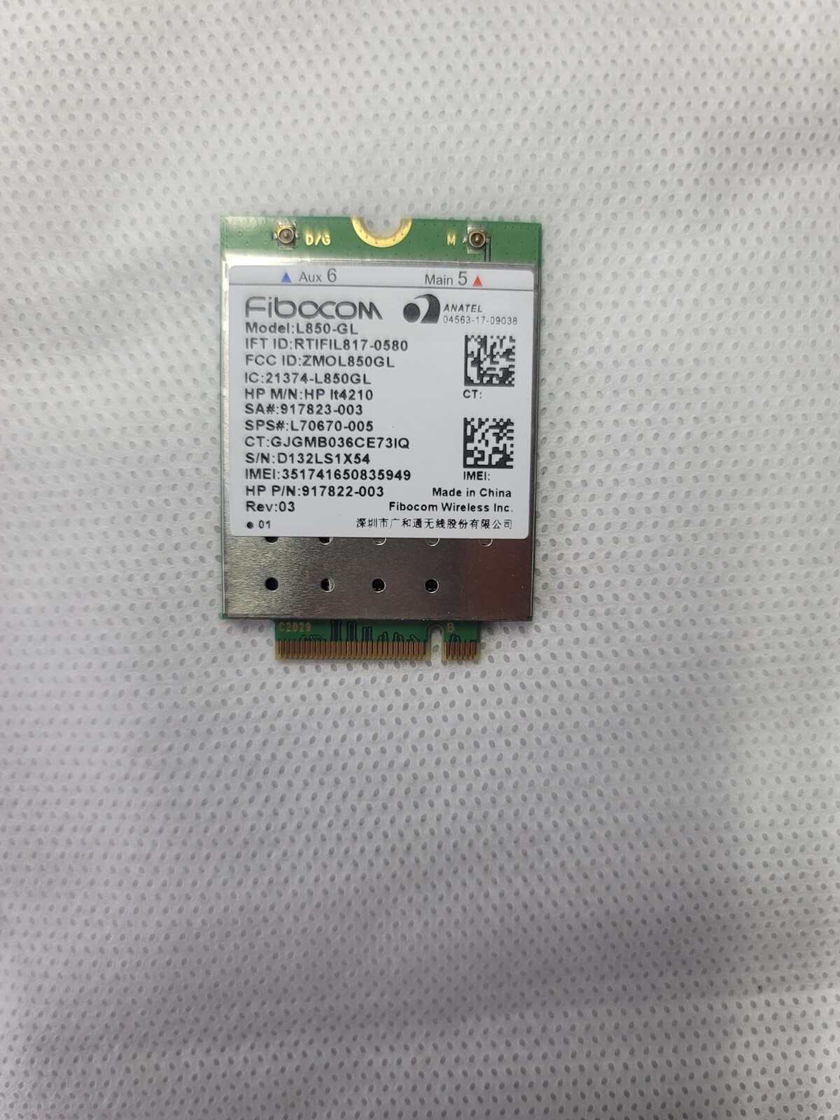 Fibocom L850-GL w/GPS LTE/HSPA+ M.2 XMM 7360 LTE-A PN# L70670-005 917822-003