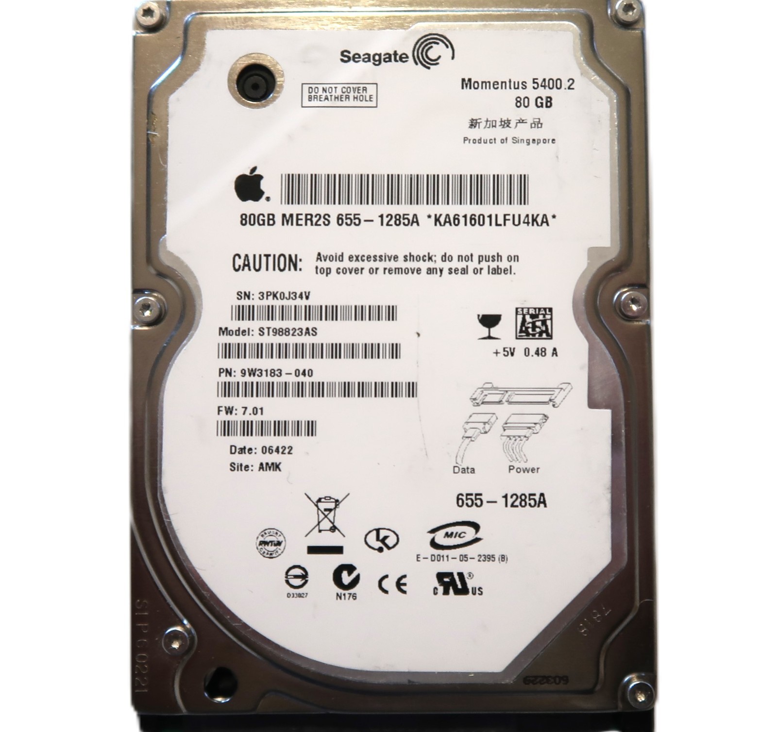 Seagate ST98823AS 9W3183-040 7.01 AMK (3PK) Singapore 2.5 80gb Sata HDD APR/2006