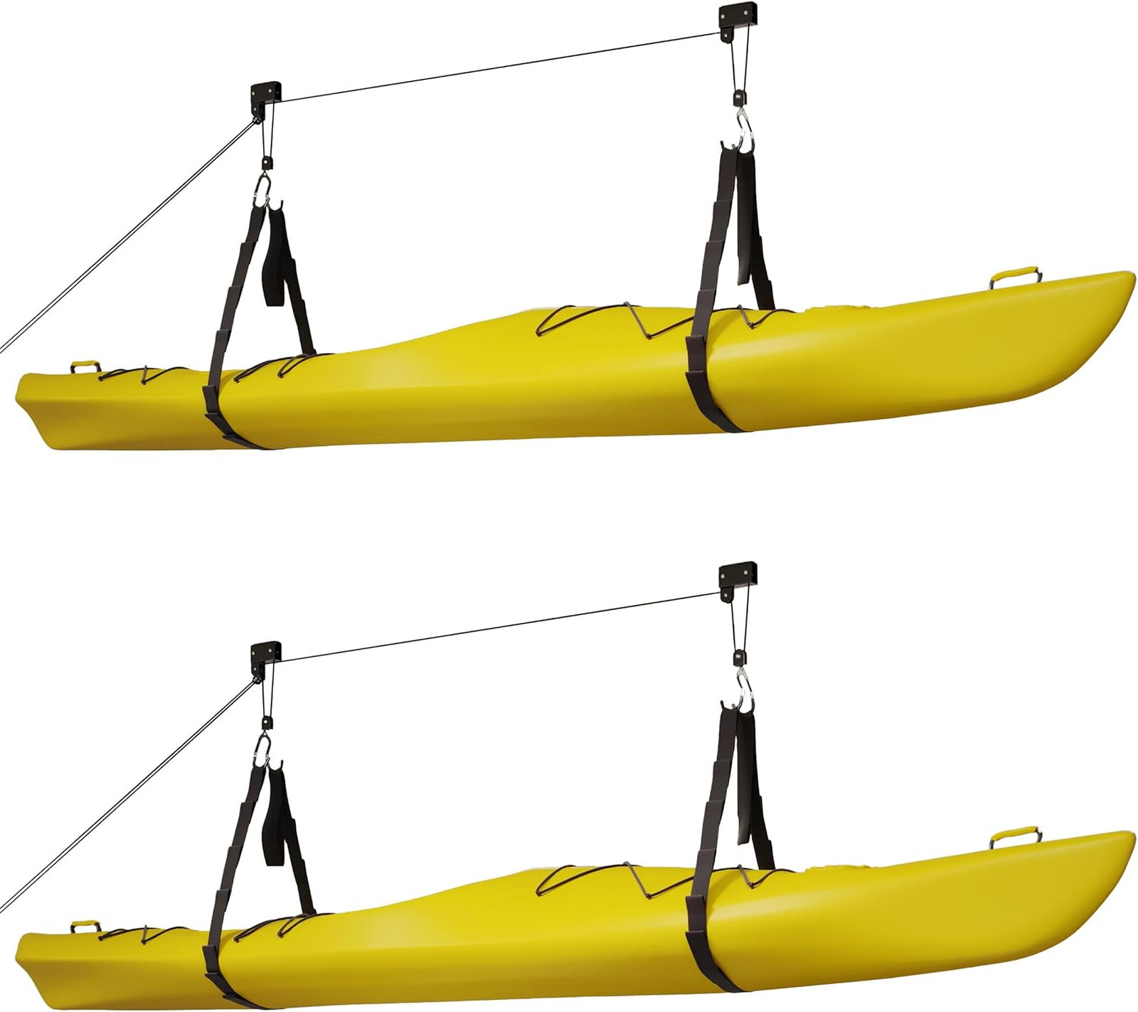 Kayak Storage Hoist Overhead Pulley System 125lb Capacity Garage Rack Bundled