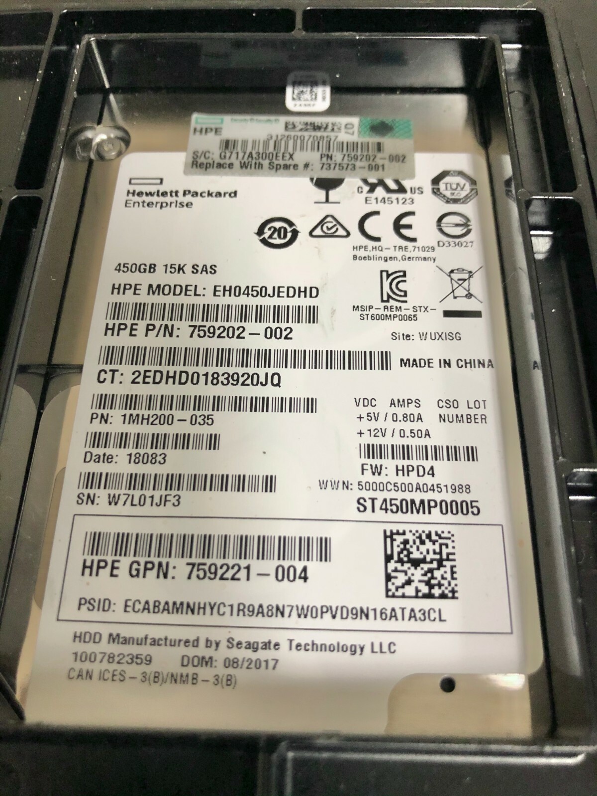 737573-001 HP 450GB 15k SAS 12GBPS 737394-B21 748385-002 759221-004