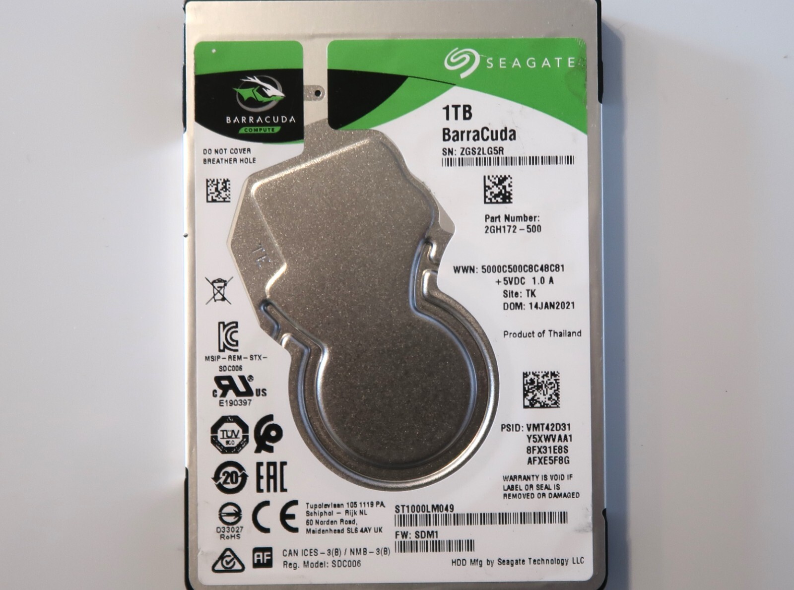 Seagate ST1000LM049 2GH172-500 SDM1 TK (ZGS) 2.5" 1000gb Sata Thailand JAN.2021