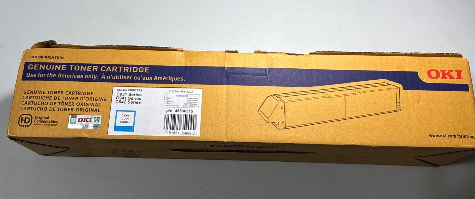 OKI Genuine Toner (Cyan) C931 C941 C942 P/N 45536515