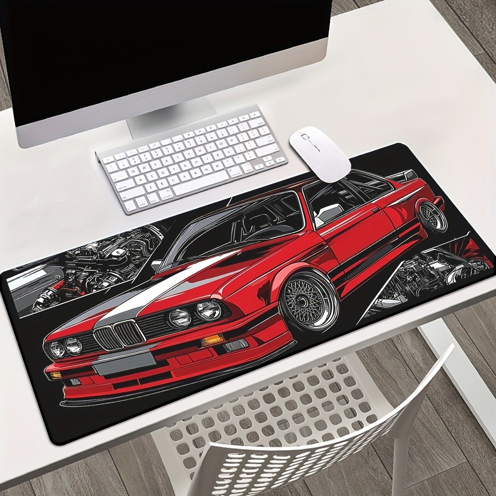 1pc Red Sports Car Gaming Mouse Pad - Large Rubber Desk Mat with Anti-Slip Bas