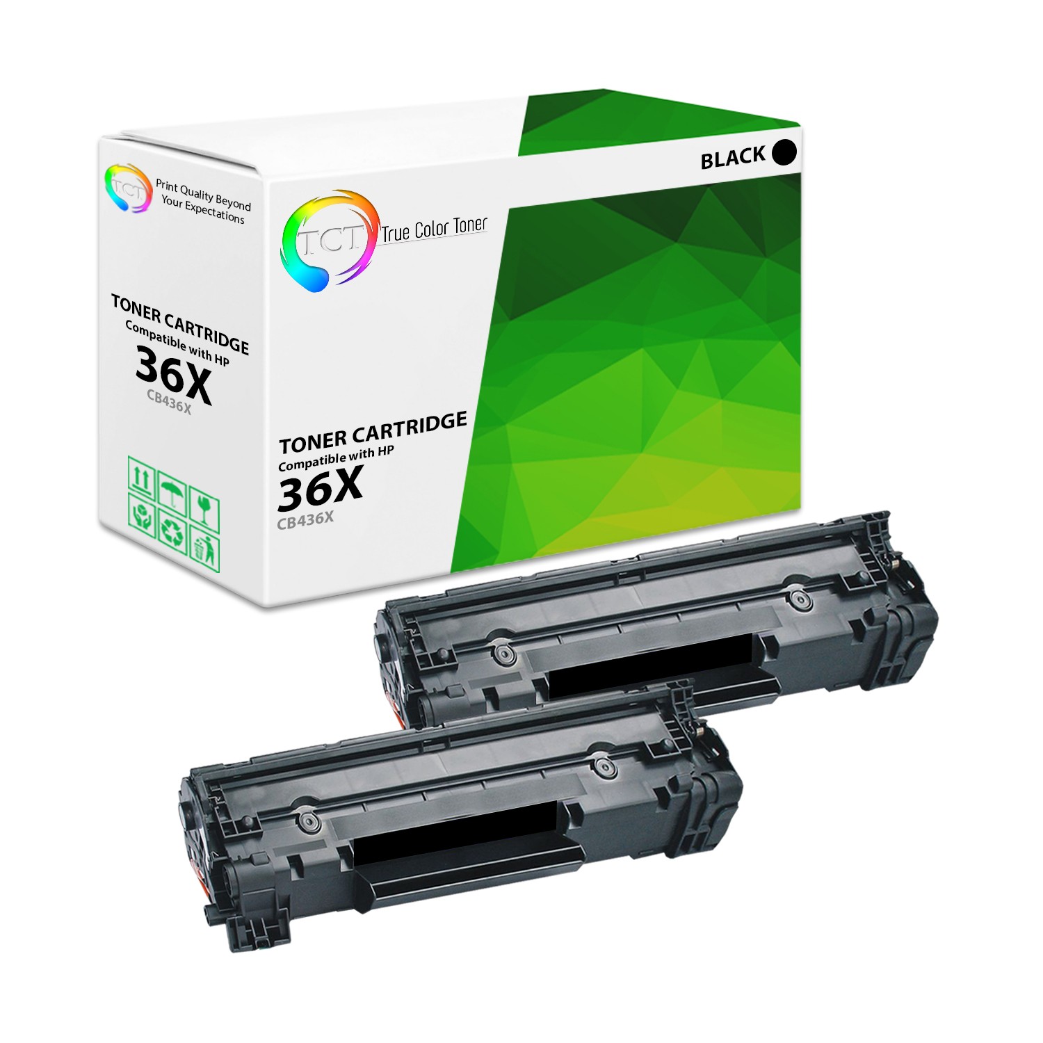 TCT 2 Black CB436X 36X High Yield Toner Cartridges For HP LaserJet P1505 M1522