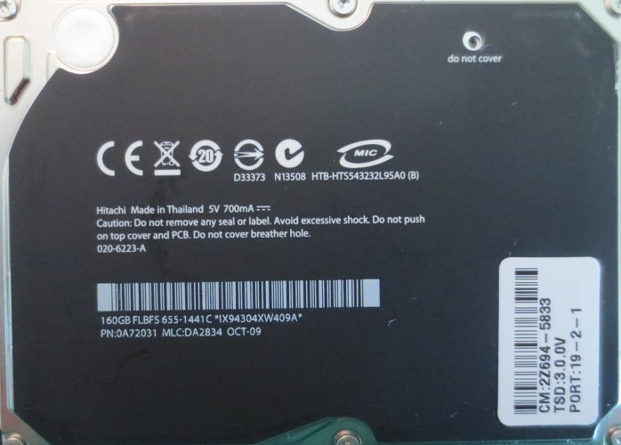 HTS543232L9SA0 (B) PN:0A72031 MLC:DA2834 Apple#655-1441 160gb Sata Laptop Drive