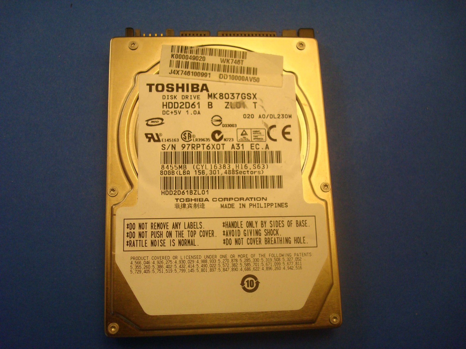 Toshiba Satellite A135 80GB SATA Hard Drive MK8037GSX K000049020