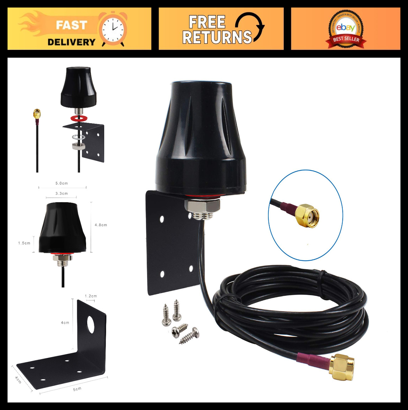 Dual Band WiFi Antenna 2.4GHz 5GHz Waterproof Omni-Directional Long Range RP-SMA