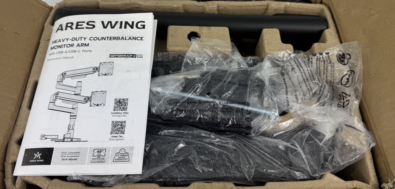 Ares Wing GDT1004UCP-2 Black Heavy Duty Dual Monitor Arm Fits 17-49" USB Ports 2