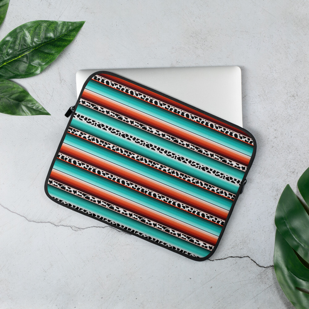 Western Serape Cow Print Laptop Sleeve, serape cow print laptop case