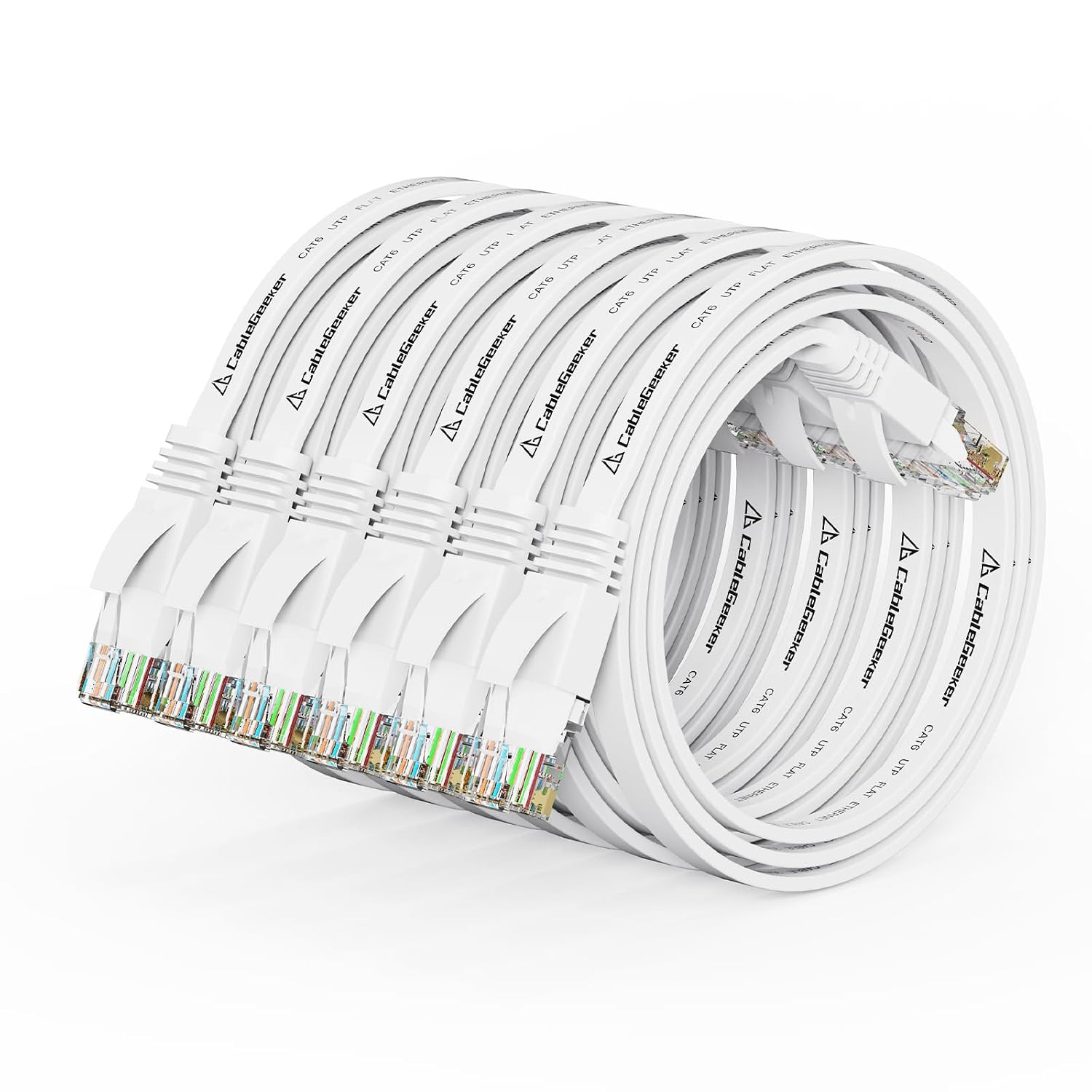 Cat 6 Flat Ethernet Cable 1Ft 6Pack, 10Gbps, White