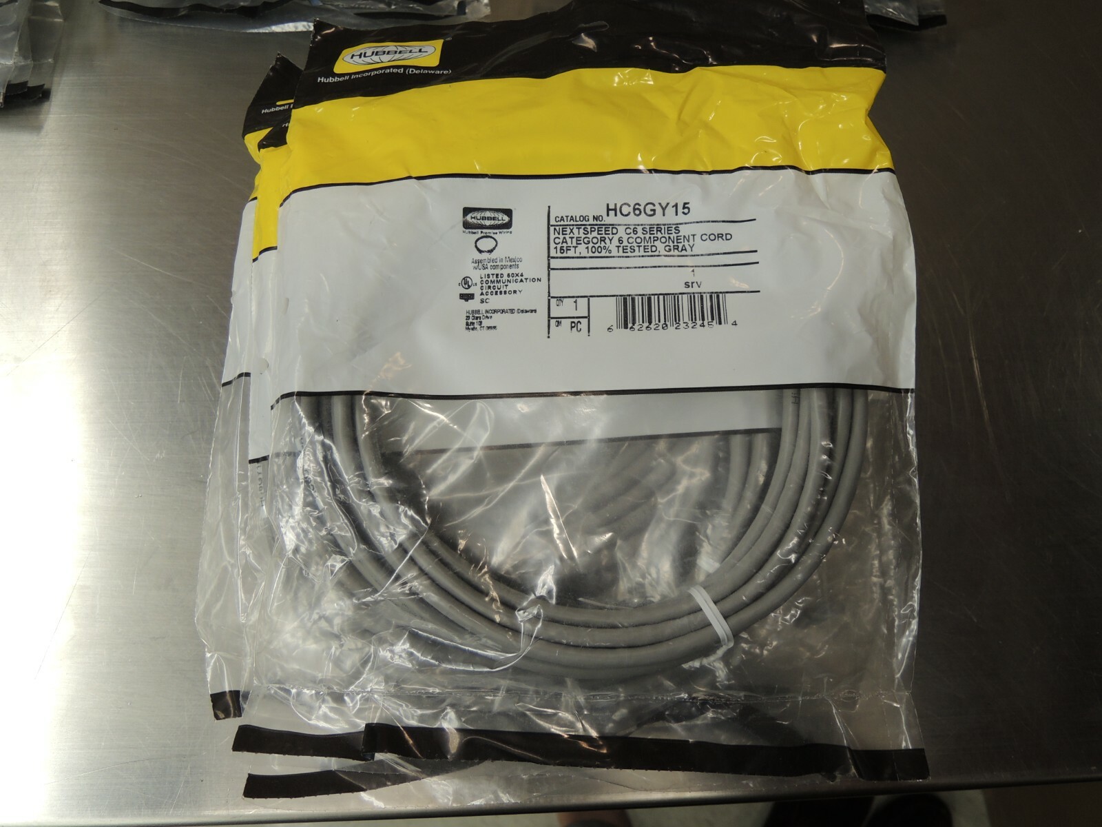 (10) Hubbell HC6GY15 NEXTSPEED Universal Category 6 Patch Cord, 15' Length, Gray