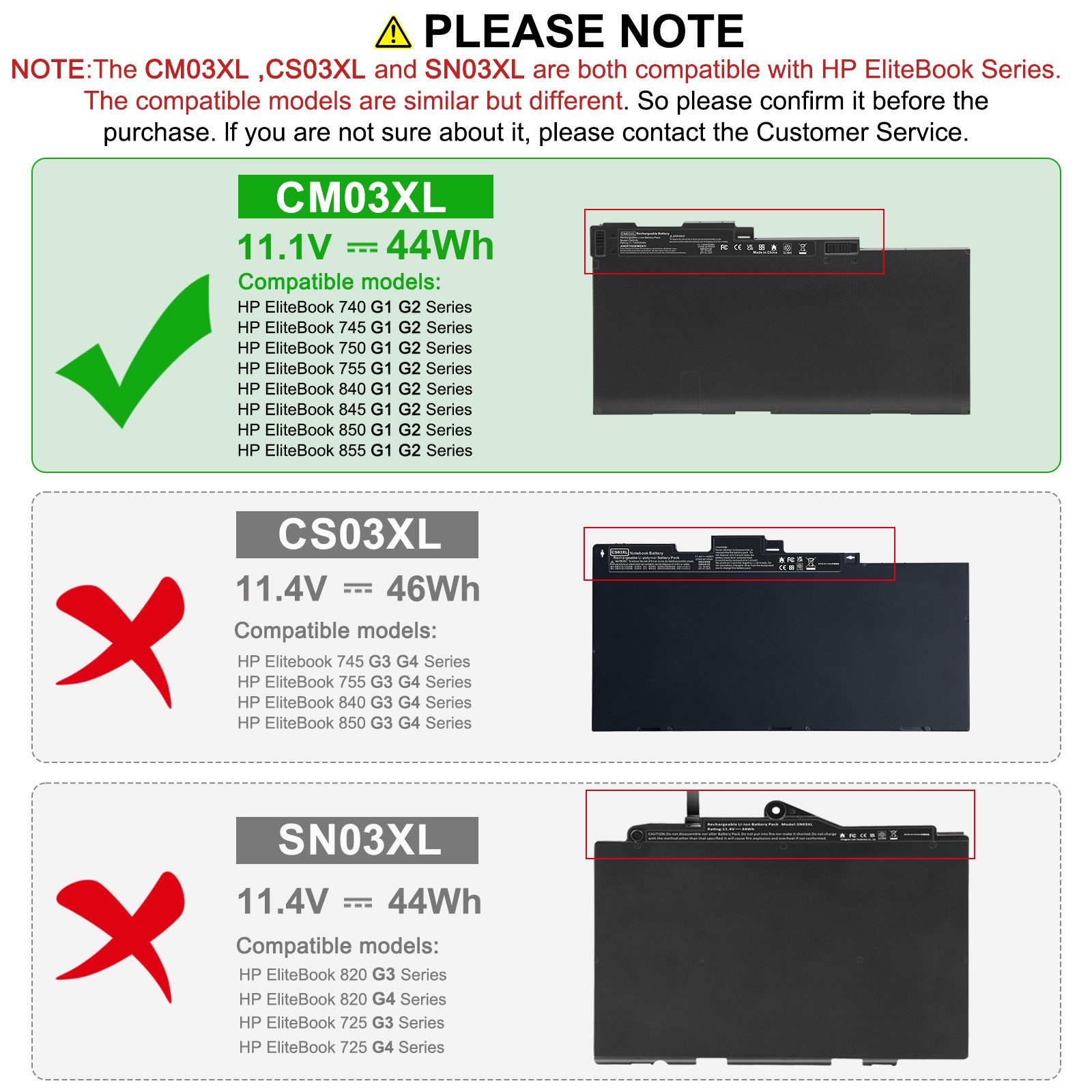 ✅LOT CM03XL Battery for HP Elitebook 740 745 750 840 850 G1 G2 717376-001 44Wh