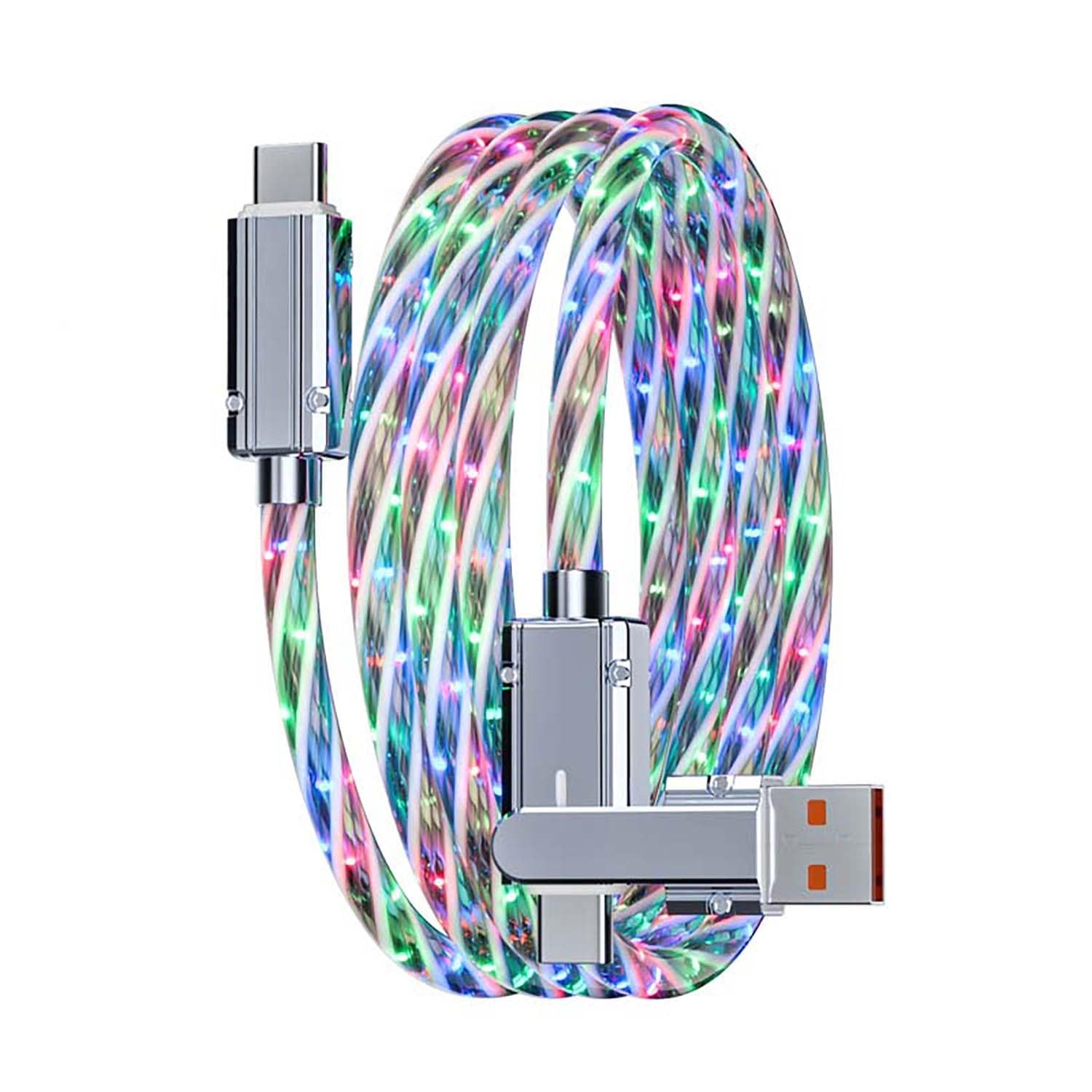 YAKUNN LED Light Up USB C Cable, 3.3FT 2-in-1 RGB Flowing Multicolored