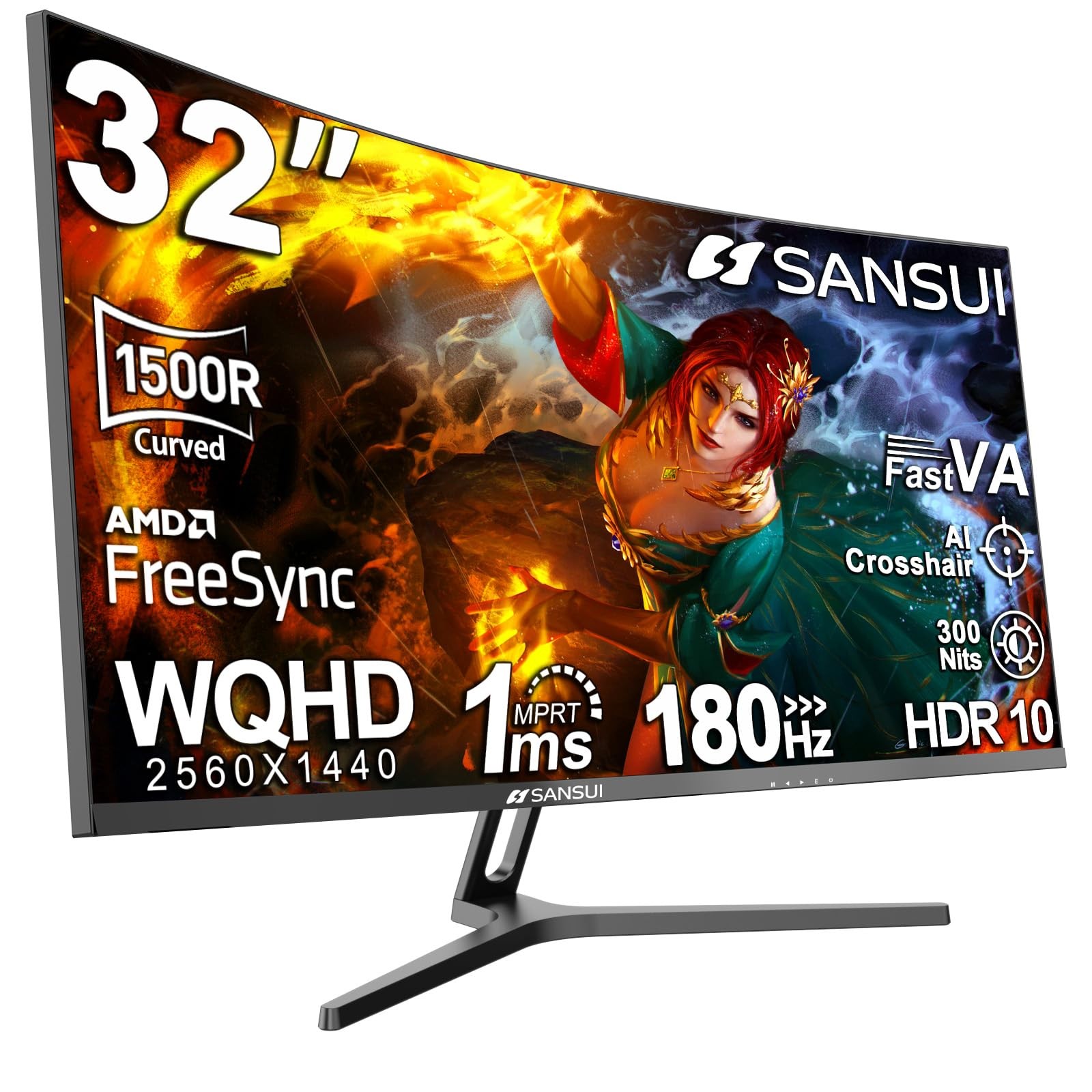 32-Inch Curved Gaming Monitor WQHD 2560 x 1440 180Hz Curved 1500R