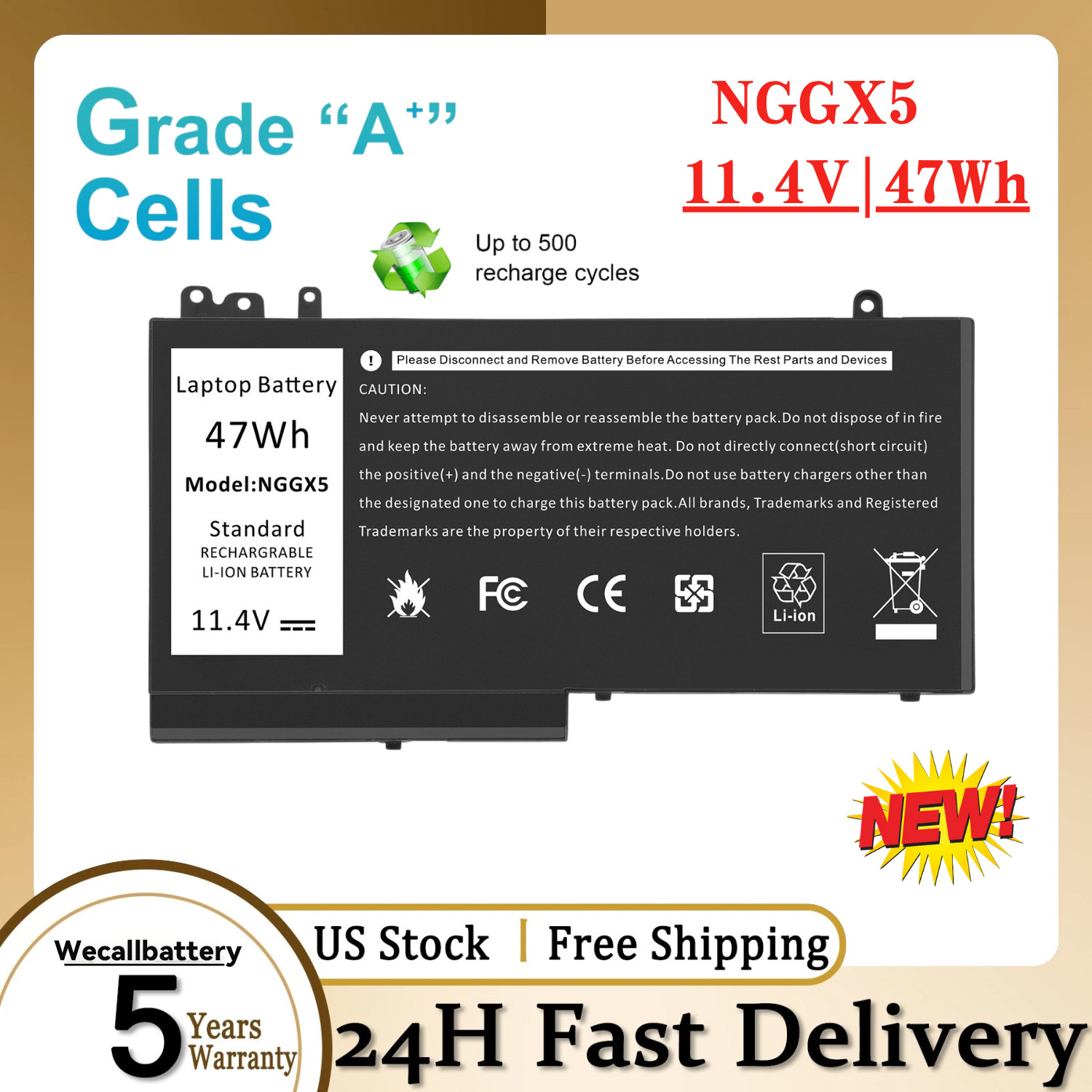 47Wh LOT NGGX5 Battery For Dell Latitude E5270 E5470 E5570 Precision M3510 JY8DF