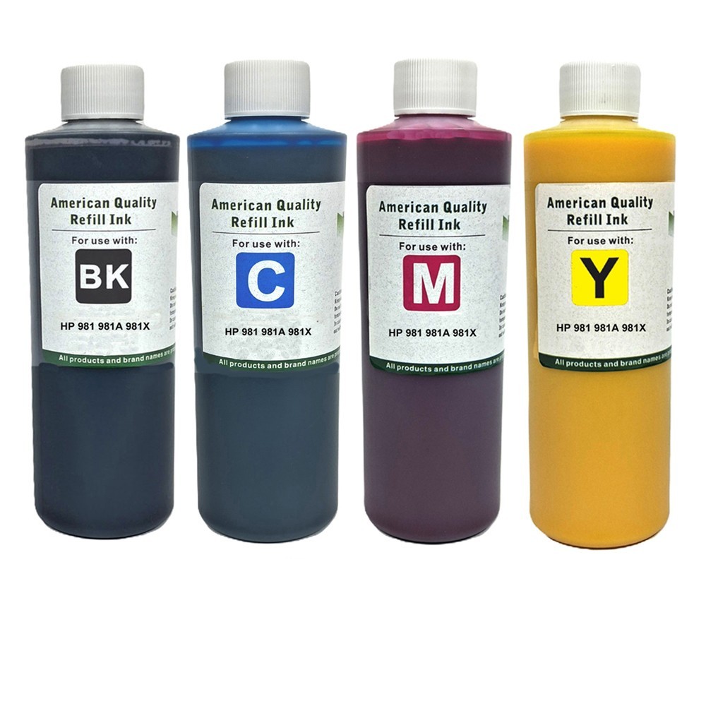 Ink Cartridge Refill Kit Bottles BKCMY Pigment Ink for HP 981 981A 981X-4X500ml