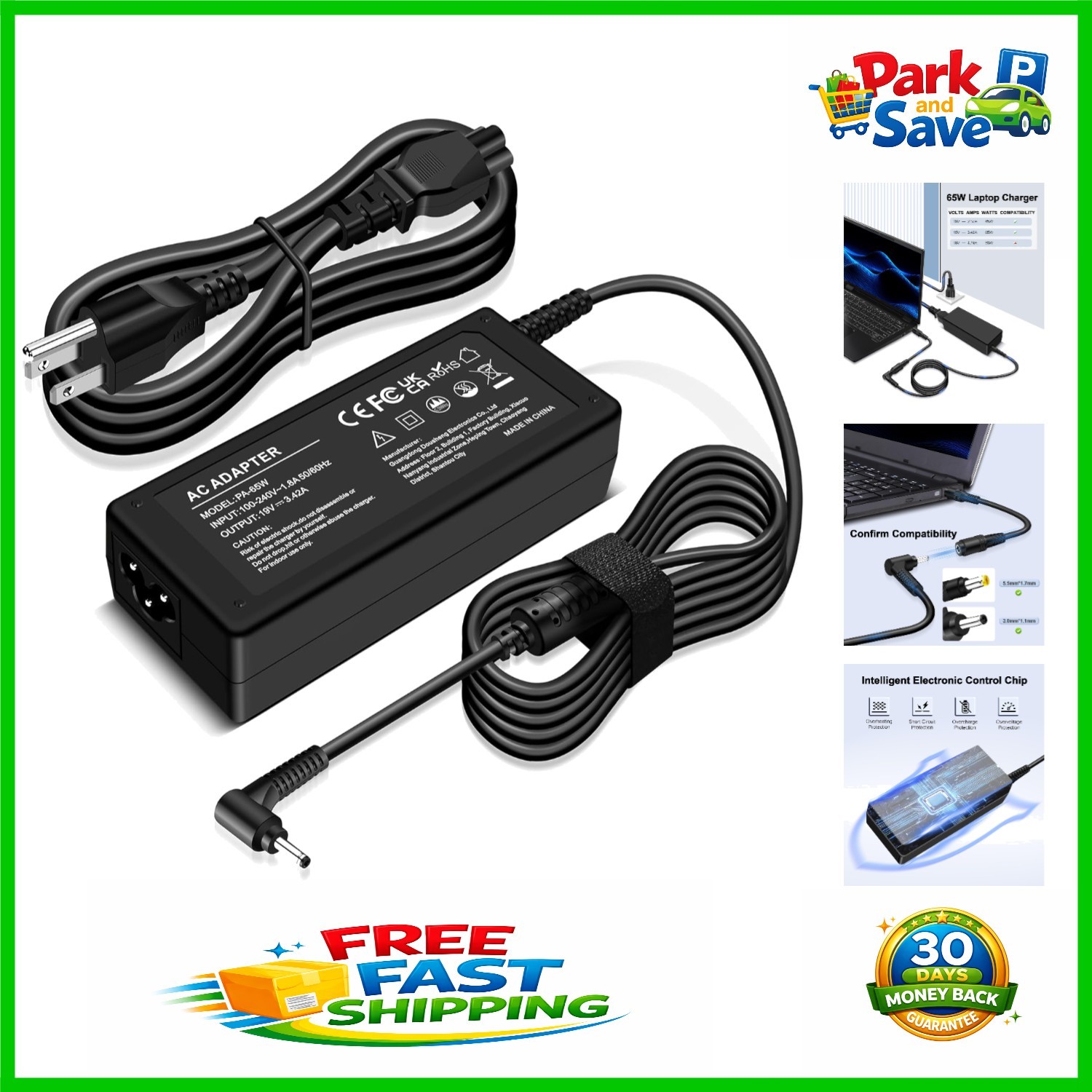 Efficient 65W Charger for Acer Laptops – Lightweight with Multiple Connections