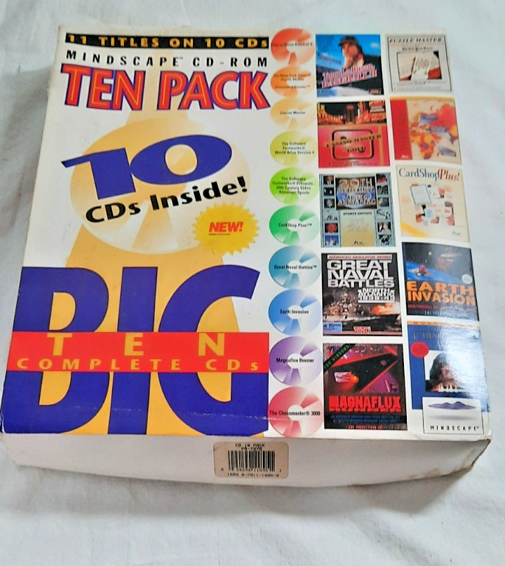 MINDSCAPE 10 CD-ROM PACK  Chess master, Earth Invasion, Card shop More New