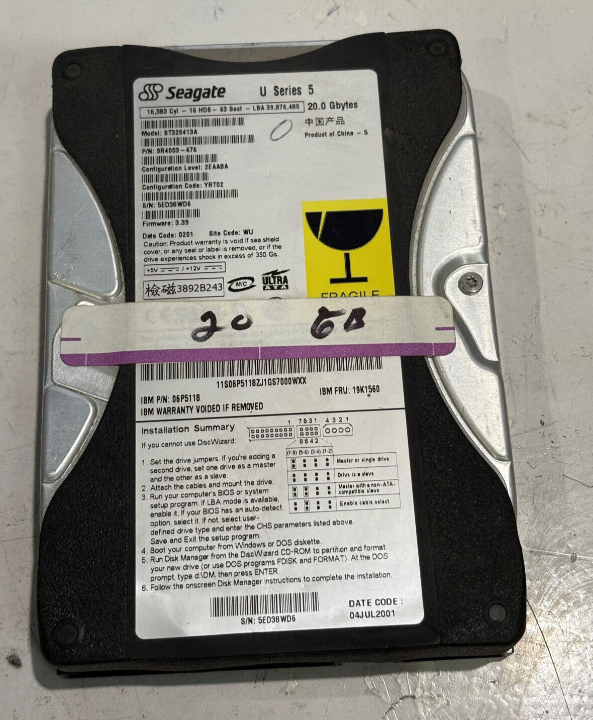 Seagate U Series 5 ST320413A 9R4003-476 20.0GB Hard Drive