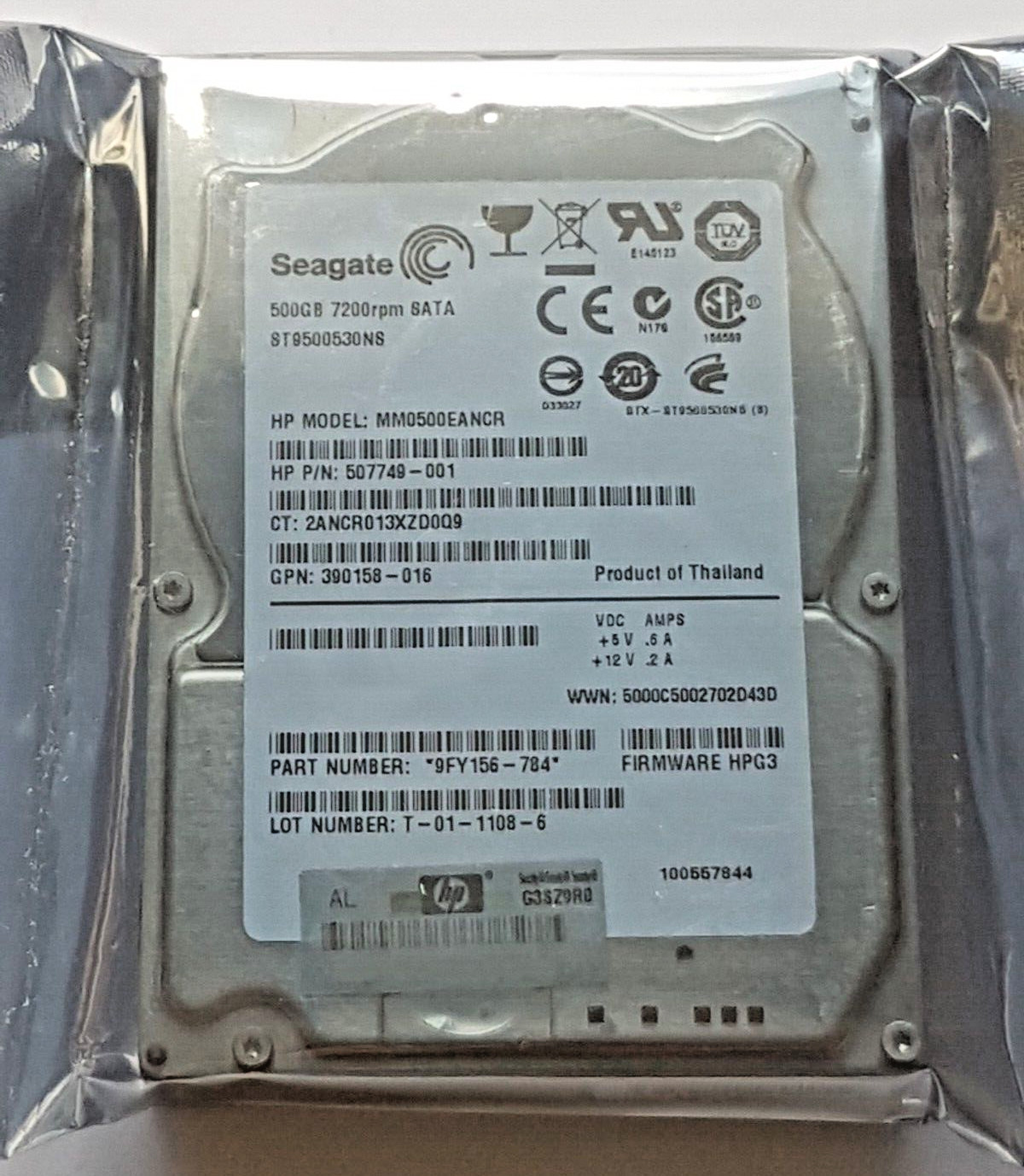 500GB SATA Seagate ST9500530NS/MM0500EANCR PN 9FY156-784 7.2K 32MB 2.5" New