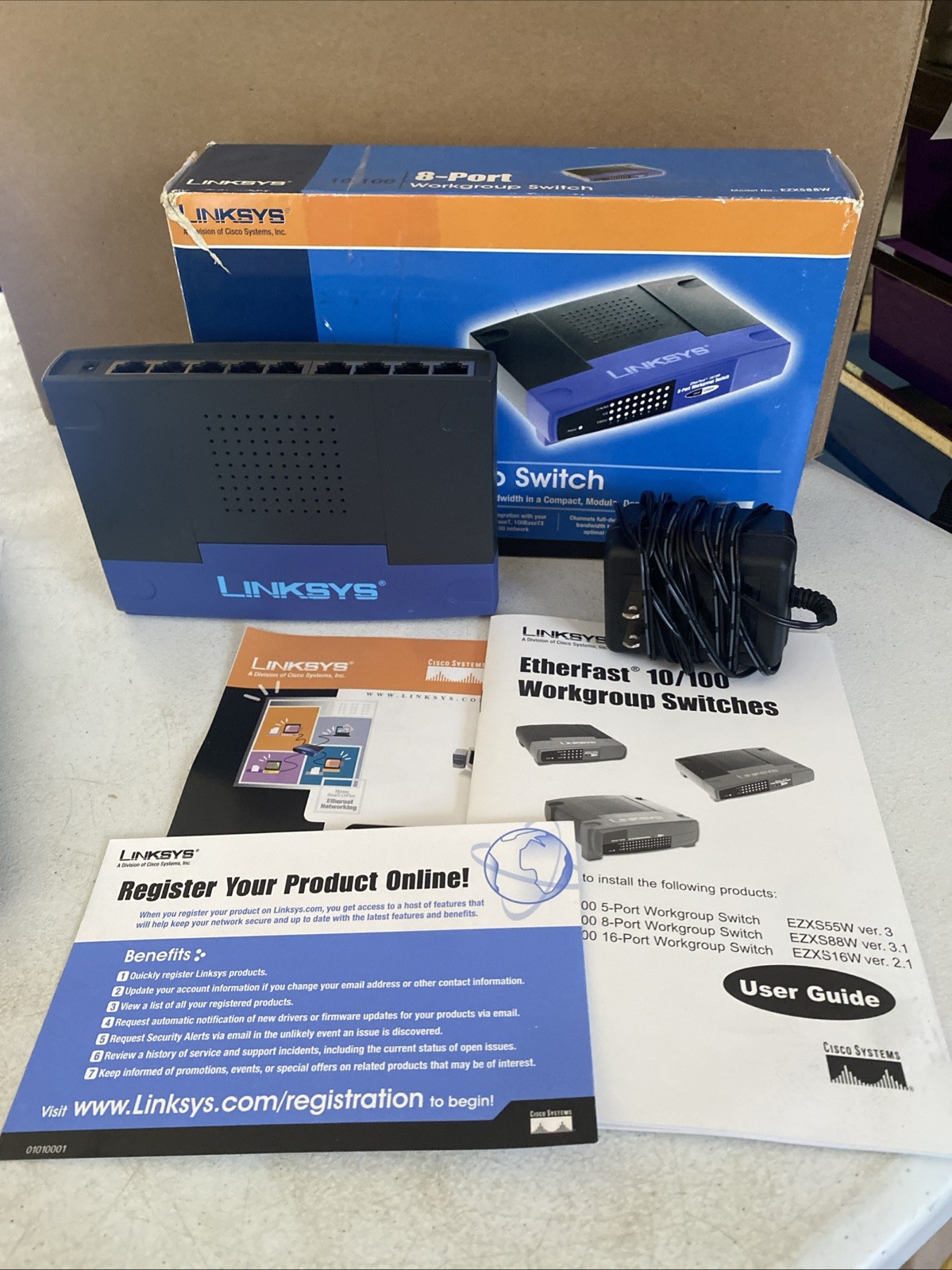 Linksys EZXS88W 10/100 Mbps 8 Port Work Group Switch W/ Power Cord