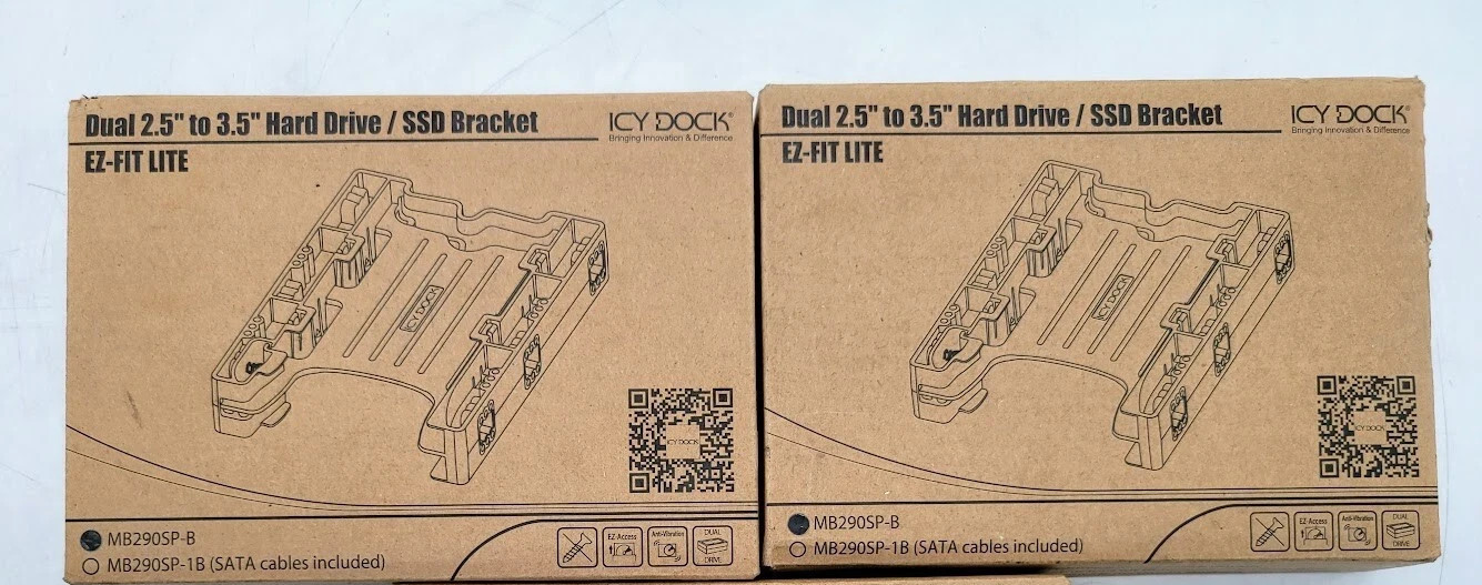 Lot of 2 Icy Dock Dual 2.5 To 3.5 Hard Drive / SSD Bracket Ez-Fit Lite MB290SP-B