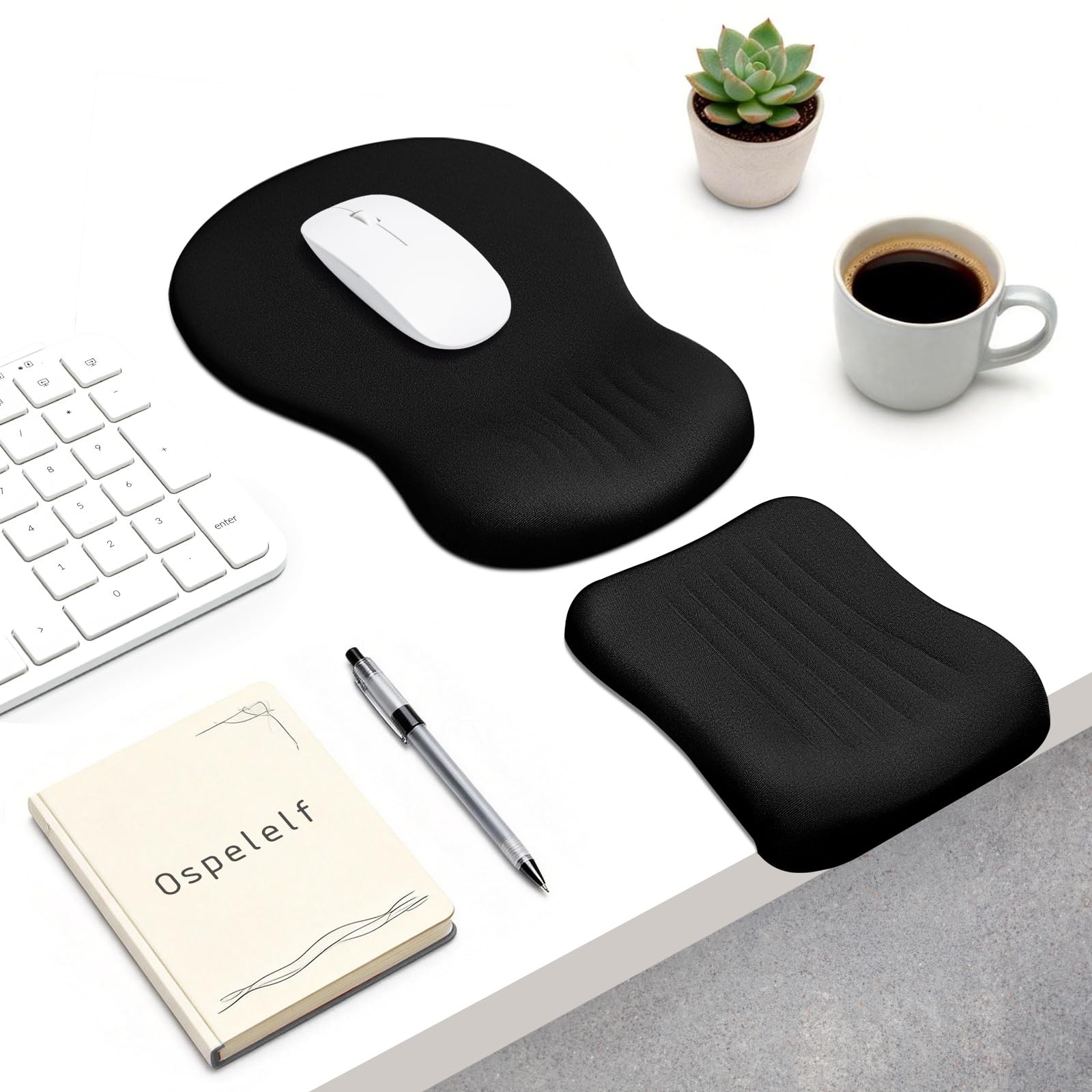 Ospelelf Mouse Pad with Wrist Rest Set Foam L-Shaped Desk Elbow Pad Ergonomic...