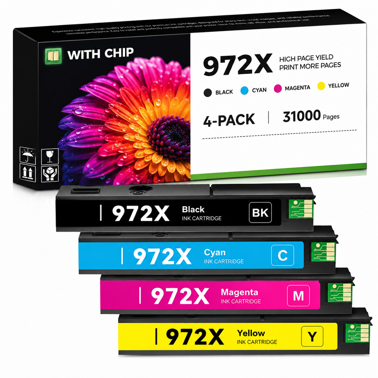 4PK 972X 972 XL Ink Cartridge For HP PageWide Pro 477dw 577dw 452dw 477dn 452dn
